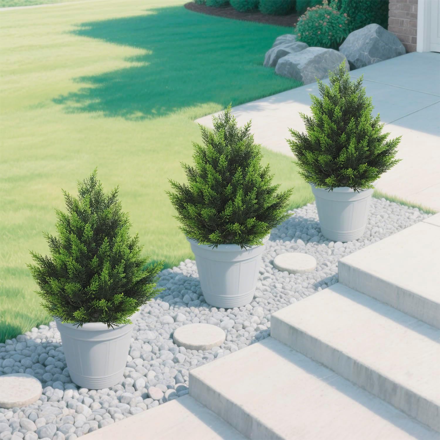 Artificial Topiary Cedar Tree 2FT Faux Little Bush Cedar Tree UV Resistant Shrub Potted Artificial Plant for Outdoor Indoor Front Porch Garden (2 Pack)