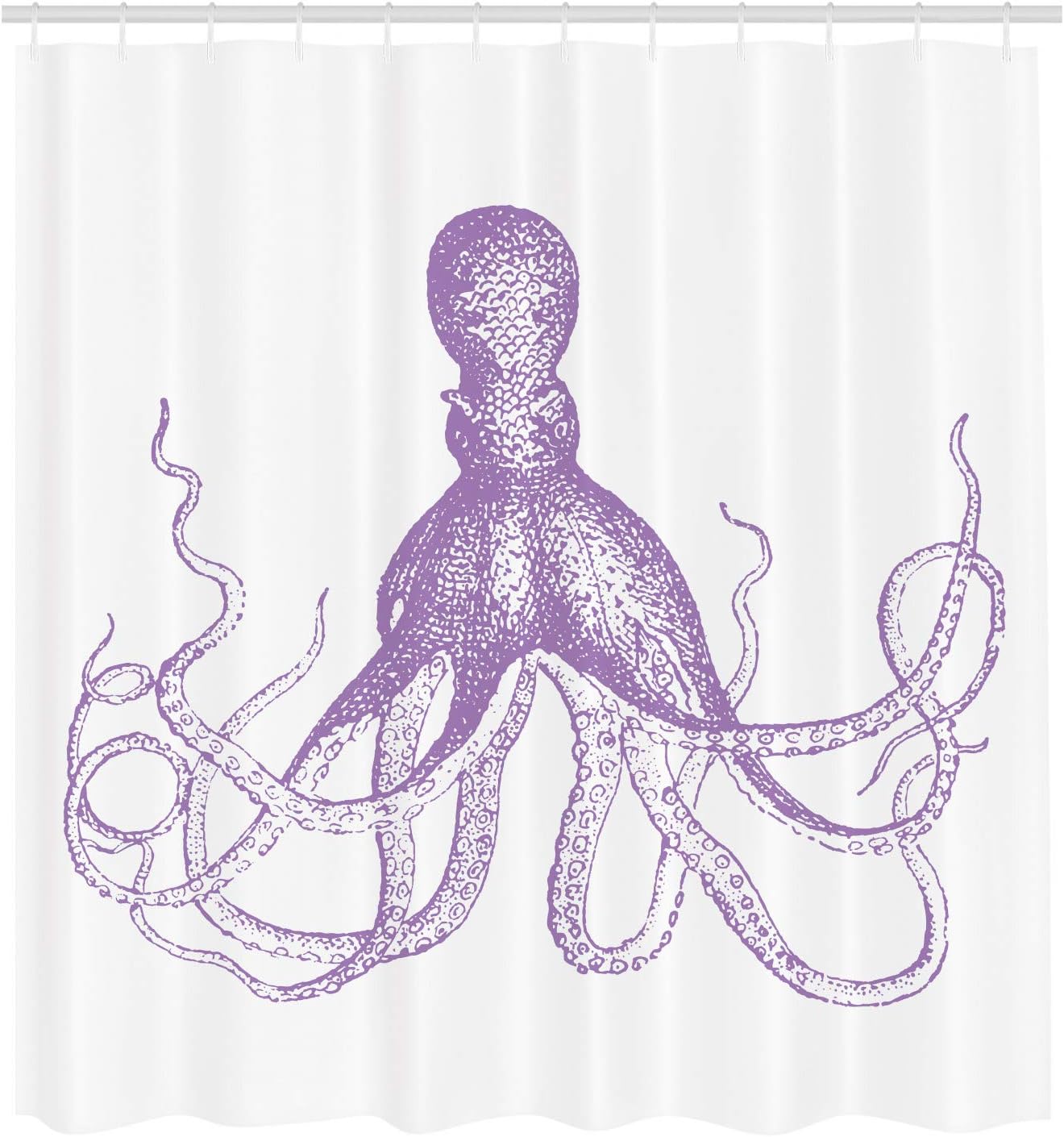 Ambesonne Octopus Shower Curtain, Monochrome Marine Animal Tentacles in Sketch Subaquatic Life Artwork, Cloth Fabric Bathroom Decor Set with Hooks, 69" W x 70" L, Pale Lilac