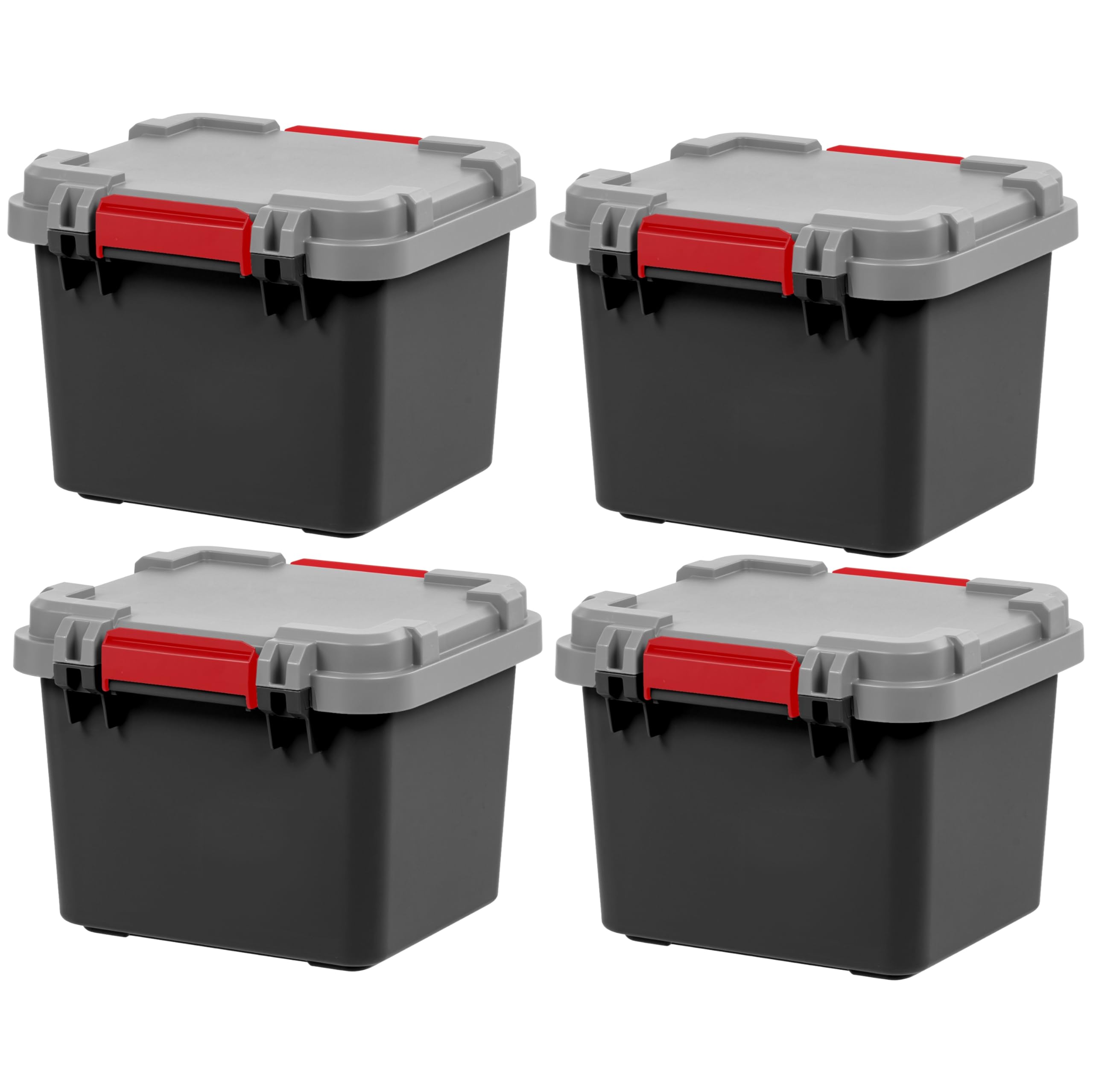 IRIS USA 4 Pack TrailBox, 8 Gallon Lockable Storage Trunk Box, Truck Bed Bin Heavy-Duty Containers Camping Gear, Adventure Chest - Dark Gray/Gray