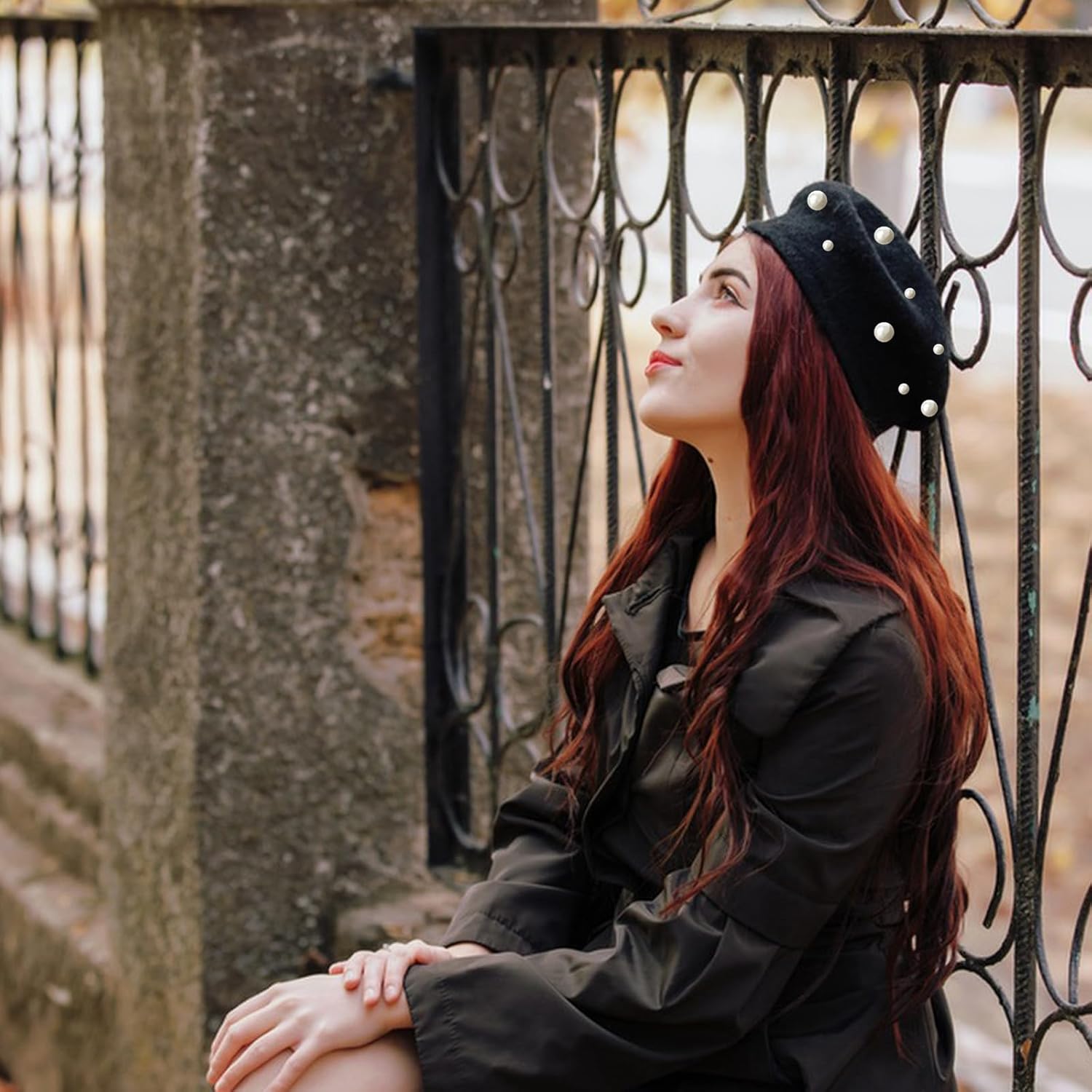 Classic Wool Beret Hats for Women,Women French Wool Pearl Beret Hats Solid Color Classic Beanie Warm Winte - Image 5