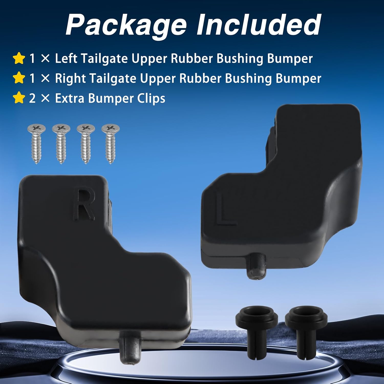 FUSCH Tailgate Upper Rubber Bushing Bumper with 3 Bumper Clips, Tailgate Top Rubber Cushion LH, RH Compatible with F-250 F-350 F-450 F-550 Super Duty Replace#: HC3Z-99439A00-A HC3Z-99439A00-B