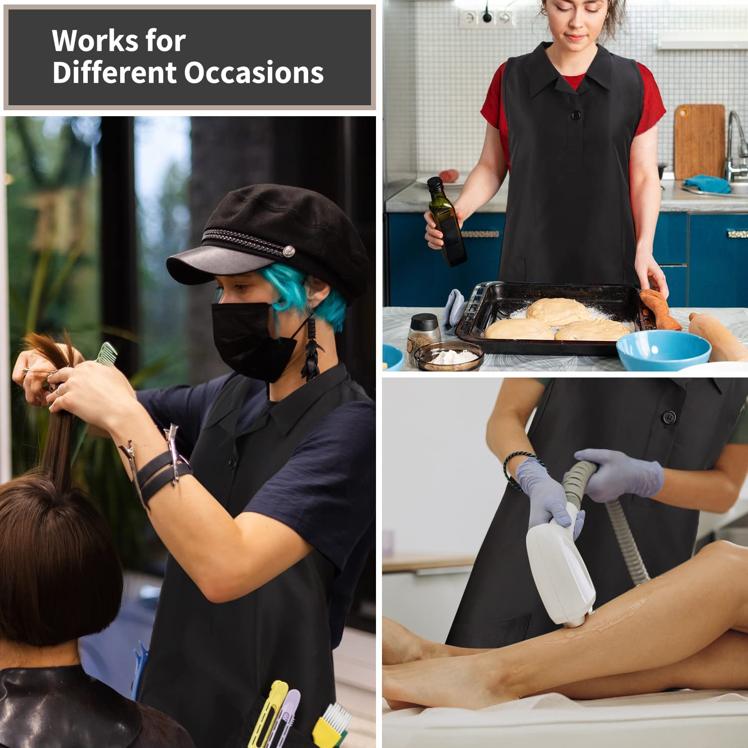 Delantal de peluquería, Salón Profesional SPA Estilista Chaleco Cosmetología Delantal Peluquero Mascotas Ropa de Trabajo, Negro - 7