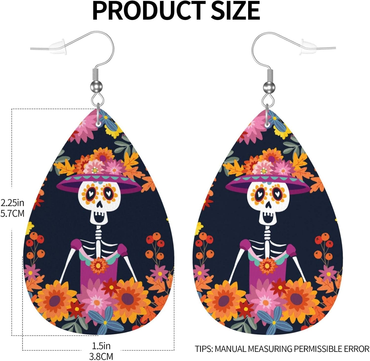 Dia De Los Muertos Mexican Day Skull Faux Leather Teardrop Earrings for Women Drop Dangle Earrings Gift - Image 4