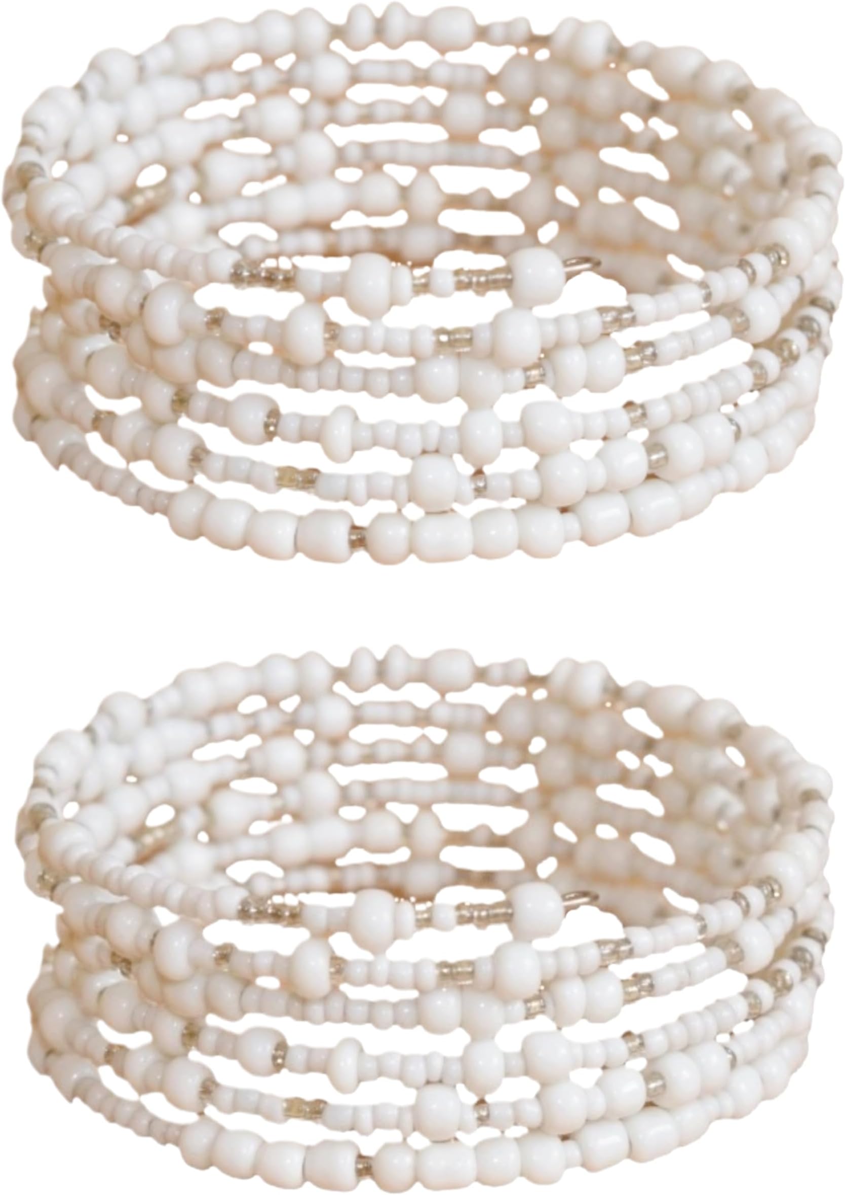 TEMBO AFRICA Set of 2 Handmade Beaded Bracelets for Women - Wrap Bracelets - Boho Jewelry Gifts - Summer Beach White