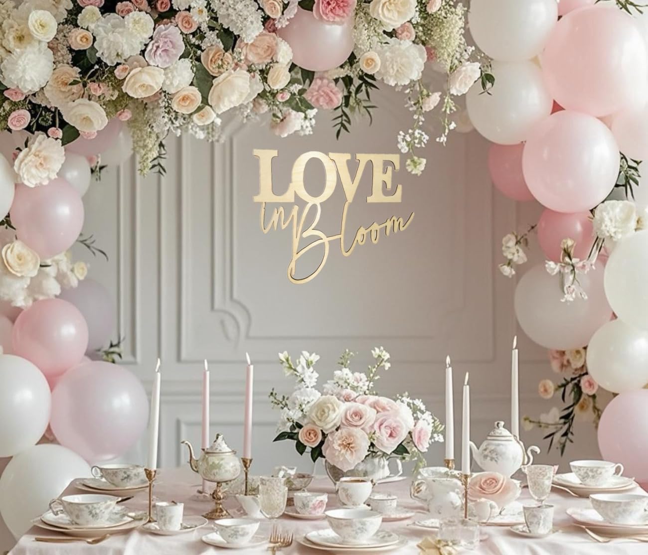 Love in Bloom Bridal Shower Sign for Backdrop - Engagement Valentine Party Supplies,Wooden Love in Bloom Decorations for Balloon Arch Wedding Party Decoration image 2