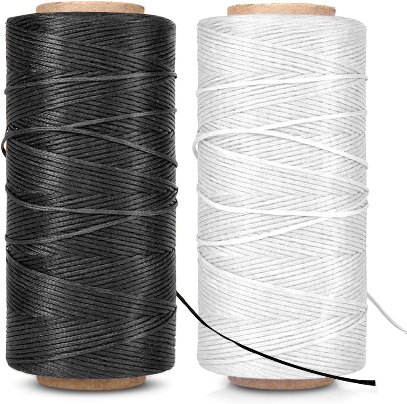 Waxed Thread - 284 Yards (260 meters) 0.8mm 150D Polyester Wax Thread for Leather Sewing, Bookbinding, Stitching, Repairing, Beading, & DIY Projects (2 Pack, Black & White)