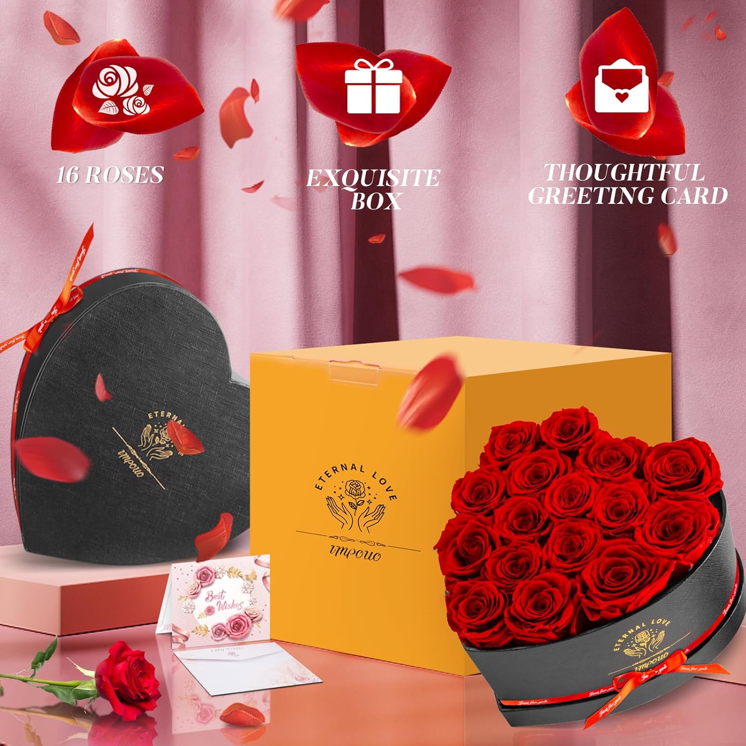 16-Piece Preserved Rose Birthday Gifts for Women, Eternal Rose Preserved Flowers for Delivery Prime Mothers' Day, Valentine's Day, Christmas, Birthday - Red Roses - Image 5