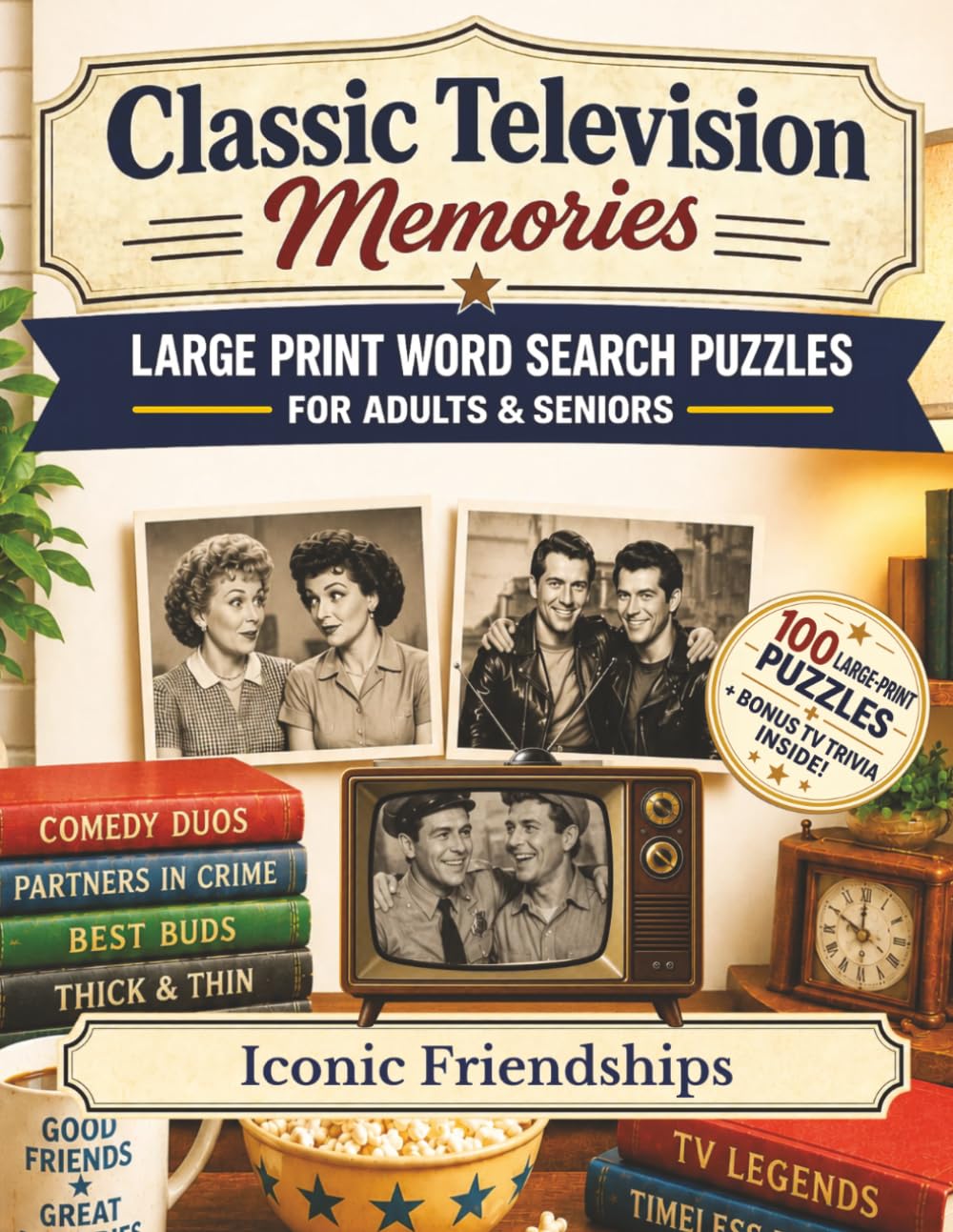 Classic Television Memories Word Search: Iconic Friendships— 100 Large Print Nostalgic Word Search Puzzles for Adults and Seniors with Bonus Classic TV Trivia