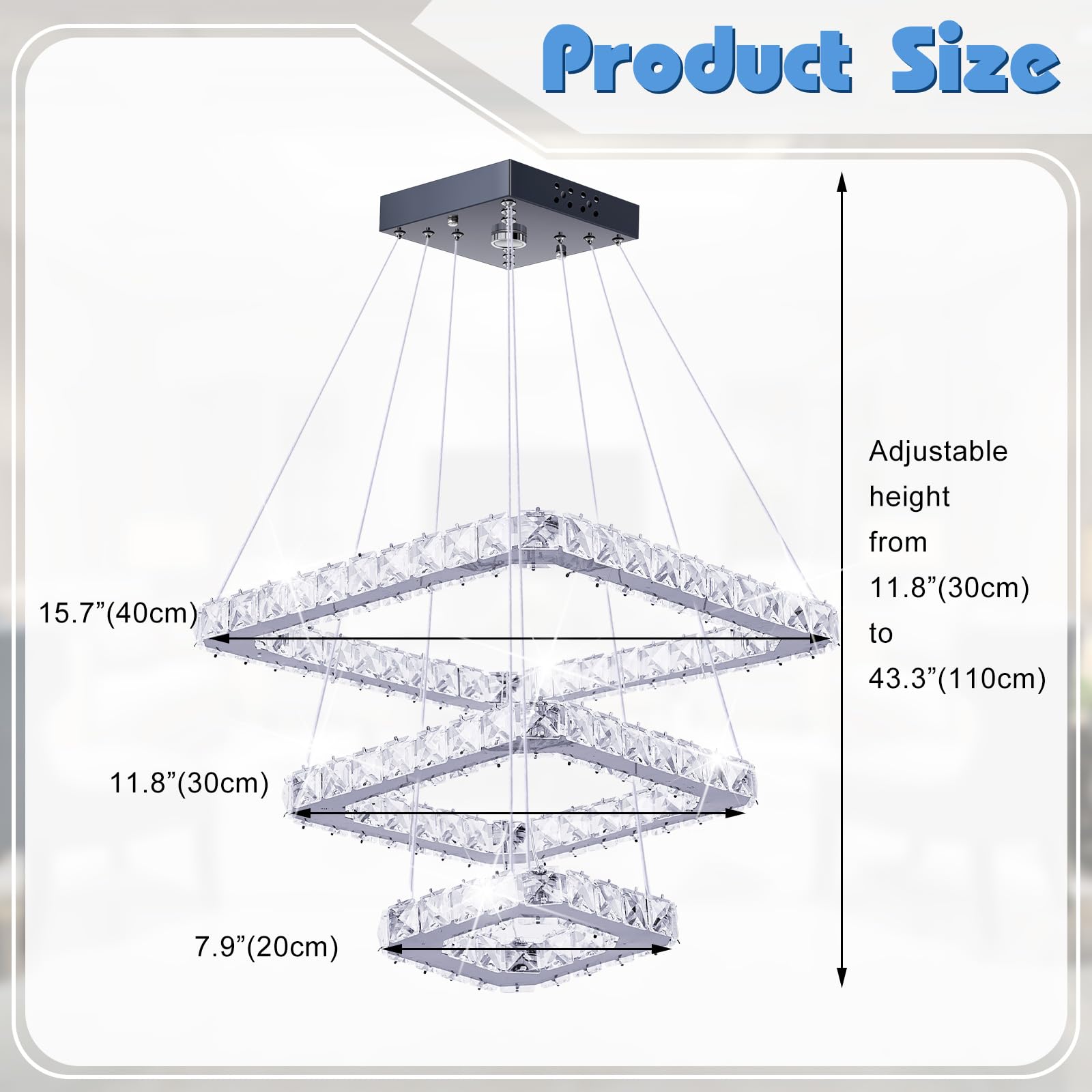 Kristall-Kronleuchter, moderner LED-Kronleuchter, 3-Ring-Kronleuchter, verstellbare Deckenleuchte, Pendelleuchte, Edelstahl, Hängeleuchten für Wohnzimmer, Esszimmer, Badezimmer, Schlafzimmer, kaltweiß
