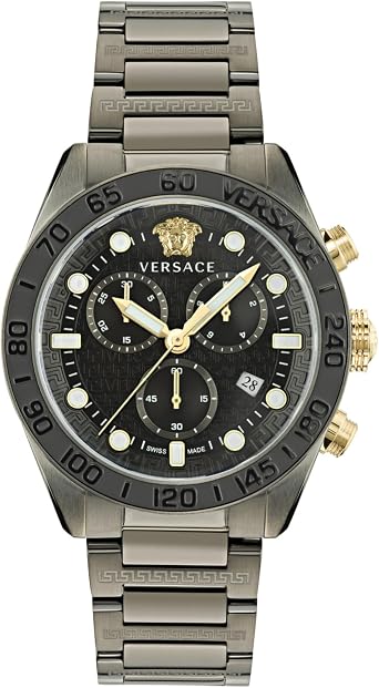 Versace Greca Dome Chrono Leather Watch