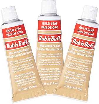 AMACO Rub n Buff Wax Metallic Finish - 3 Rub n Buff Gold Leaf 15ml Tubes - Versatile Gilding Wax for Finishing Furniture Antiquing and Restoration - Rub and Buff Colors Set of Three