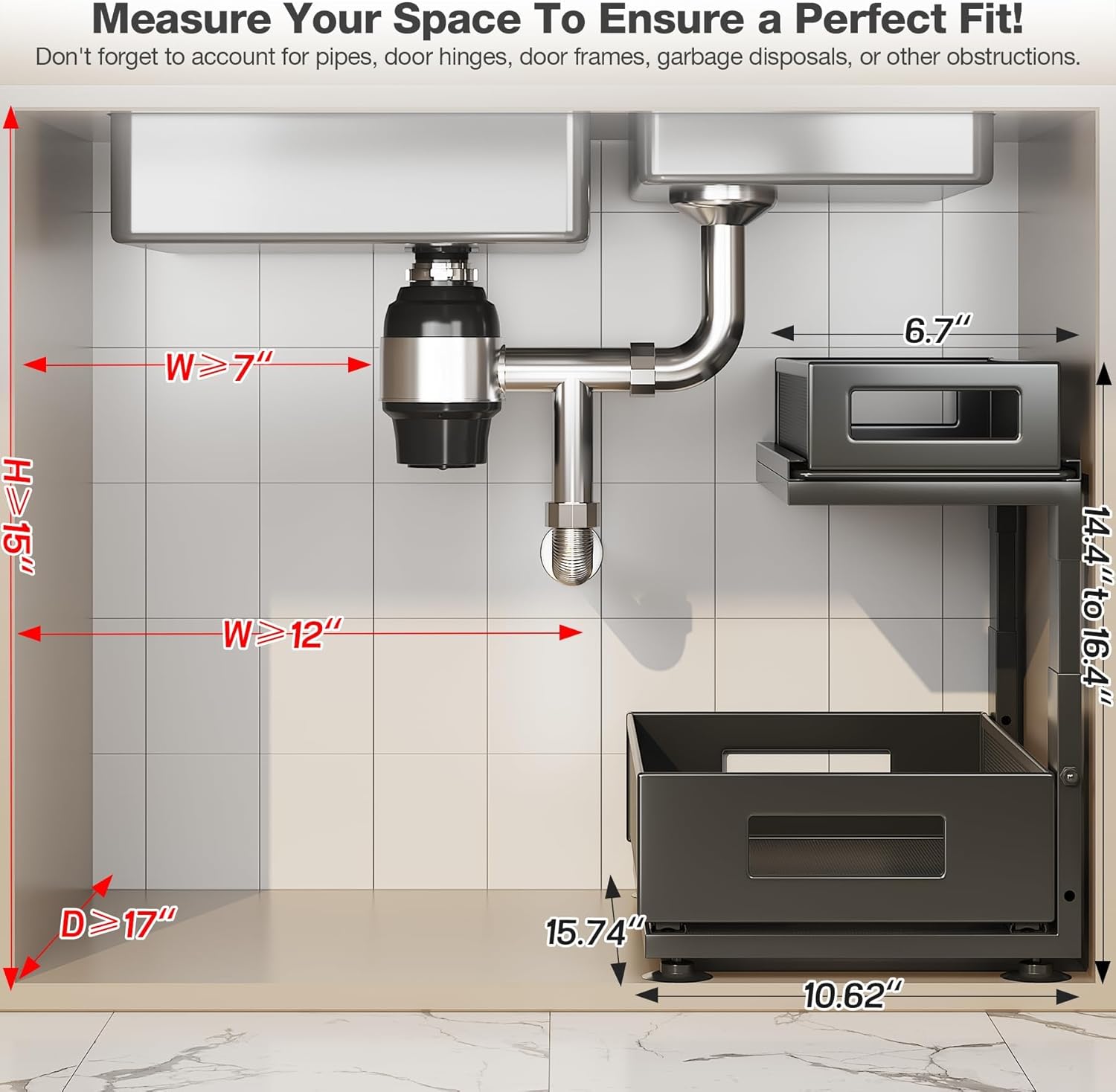 2 Pack Under Sink Organizer with Next-Gen Ball-Bearing Slides,2-Tier Pull Out Cabinet Storage,Height Adjustable Drawer Shelf for Bathroom,Kitchen,Laundry,Cabinet,Pantry(Patent Pending) - Image 2
