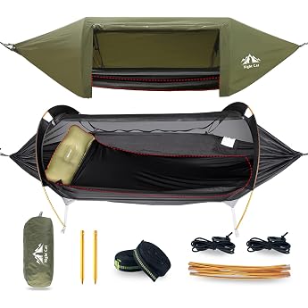 Night Cat Waterproof Hammock, Tent with Mosquito Net and Fly Sheet, Camping, Lightweight, Easy Setup, Insect Repellent, Breat