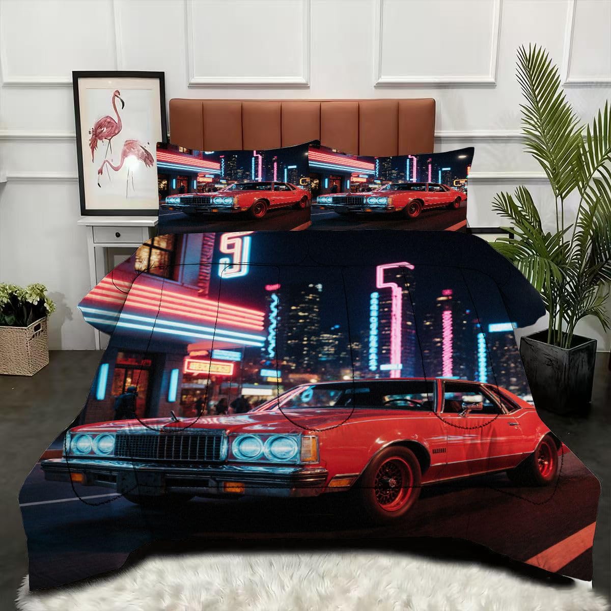 Couette 160x200 cm imprimée voiture de sport parure lit microfibre 4 saisons