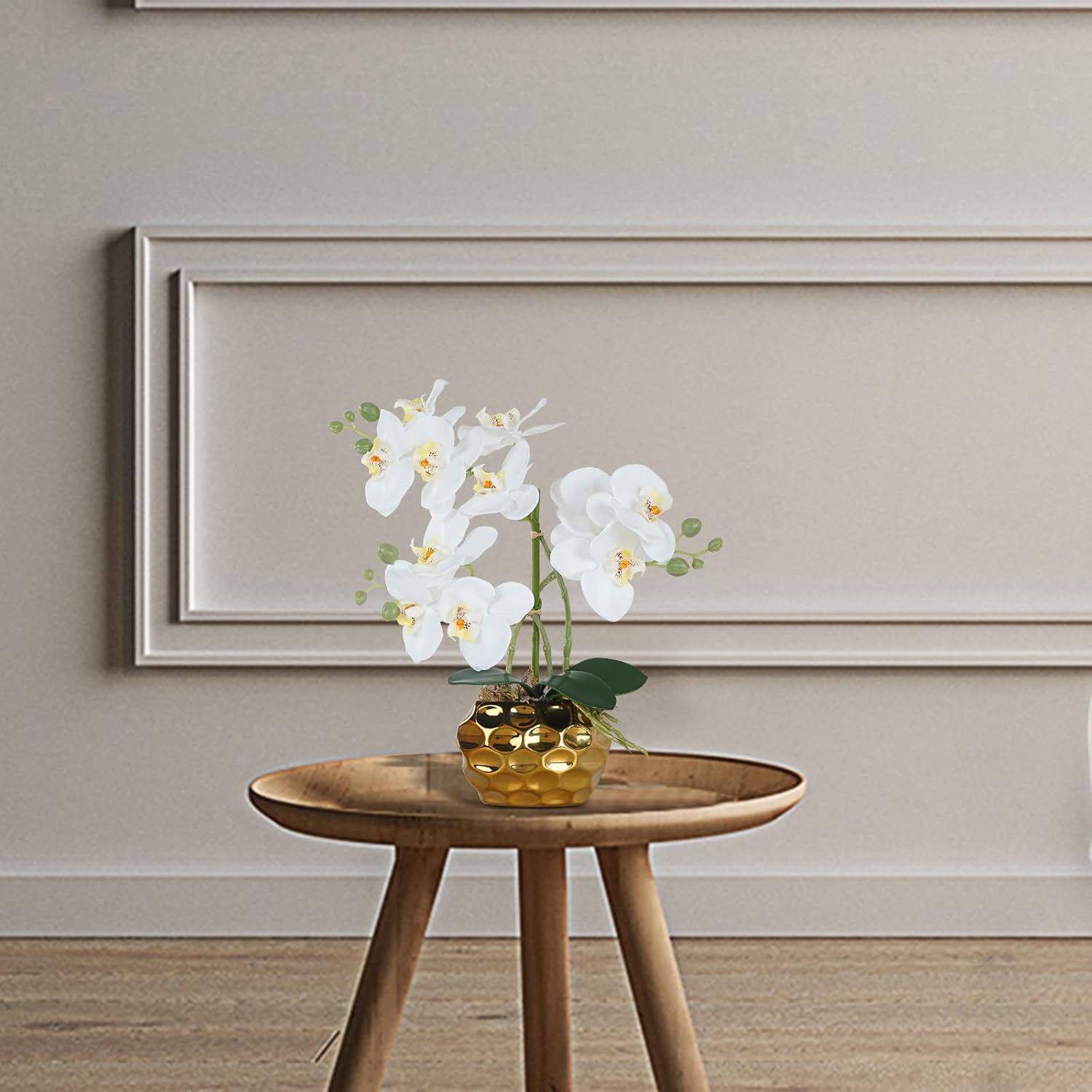 Ziwon Artificial Orchid Flowers & Plants Potted in Ceramic Pot, White Faux Phalaenopsis Orchids for Table Centerpiece, Realistic Fake Flower Arrangement for Home Office Decor Indoor