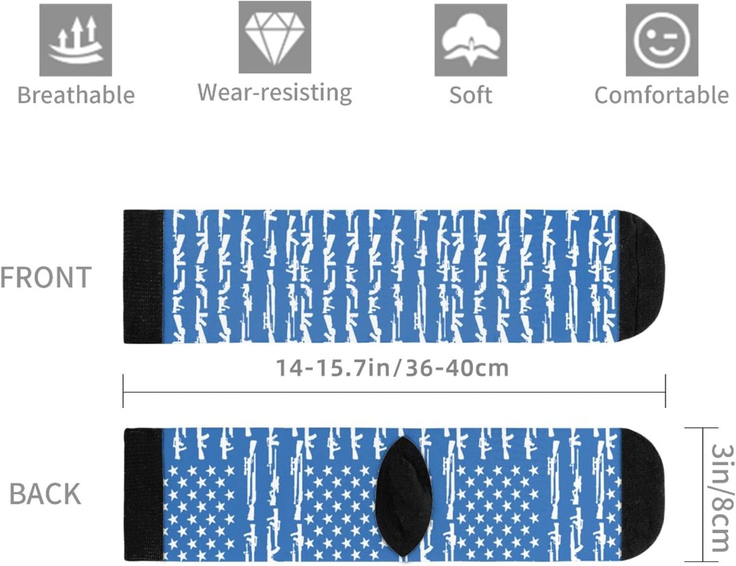 Unisex Fun Novelty Crazy Crew Socks Gun Design American Flag Black Dress Socks - Image 5