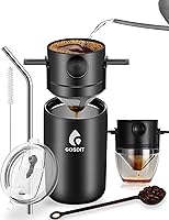 GOSOIT 20oz Portable Pour Over Coffee Maker Mug - Insulated Dripper Set with Straw, Scoop & Brush for Travel, Camping, Office