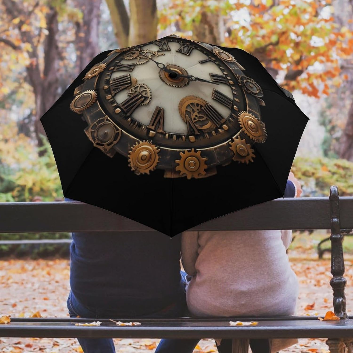 Vintage Steampunk Clock Compact Umbrella 3 Folding Windproof Automatic Umbrellas Portable Travel Accessories image 5