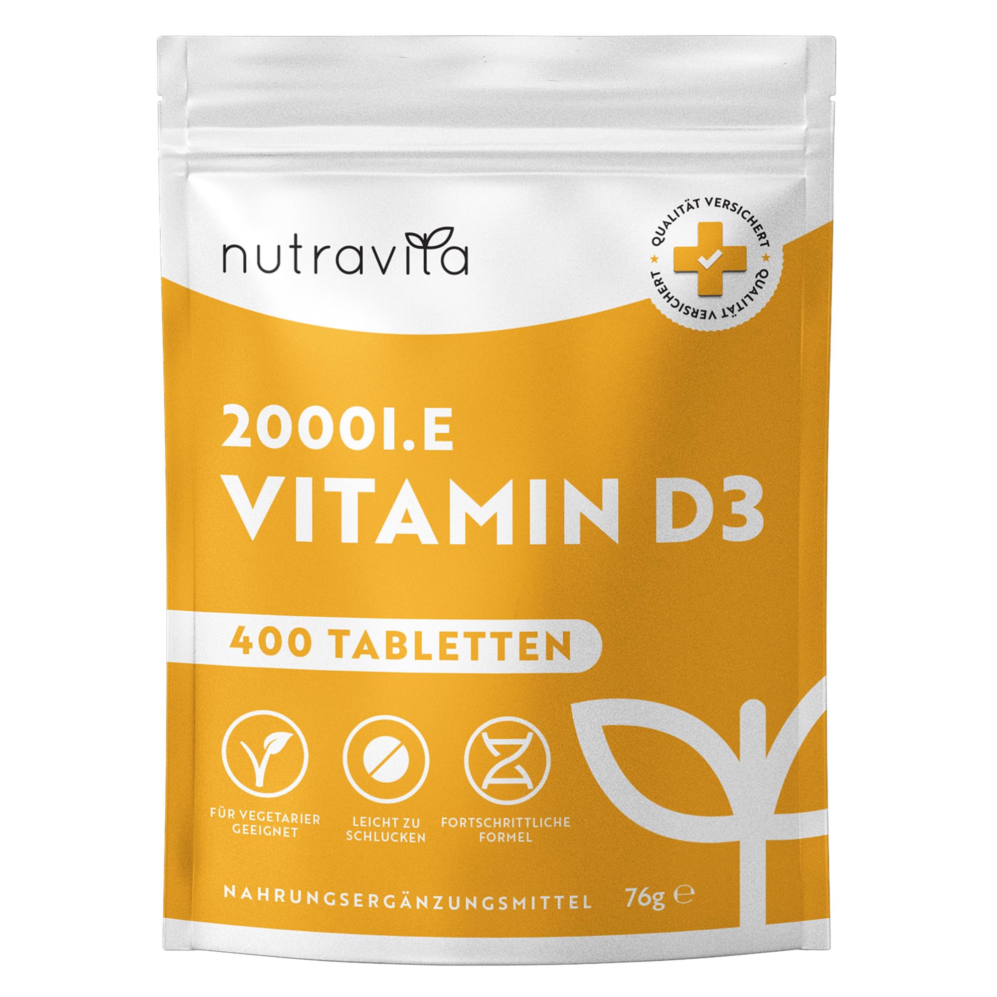 Nutravita Vitamin D3 2000 I.E - 400 Vit D Tabletten, 1+ Jahr - Vegetarisch - Hochdosiert Sonnenvitamin für Immunsystem, Knochen, Zähne & Muskeln - Vitamin D hochdosiert - Laborgeprüft Cholecalciferol