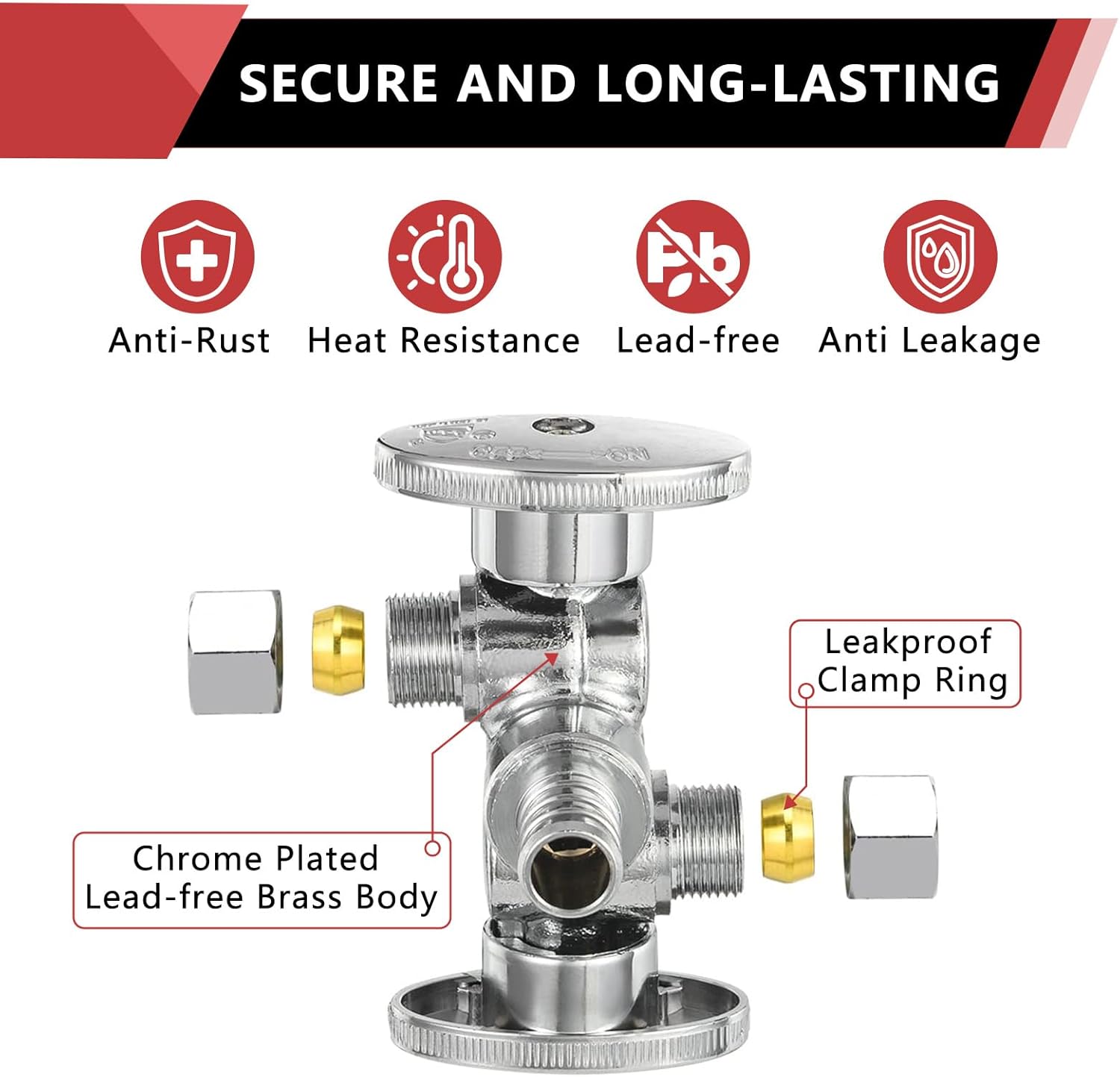2-Pack EFIELD 1/4 Turn Dual Compression Outlet Angle Stop Valve with 2 Shut Off Valve/Handles, 1/2" Barb Crimp Pex Pipe Inlet X (3/8 inch x 3/8 inch),Chrome Plated…,(VALVE175-2PCS)