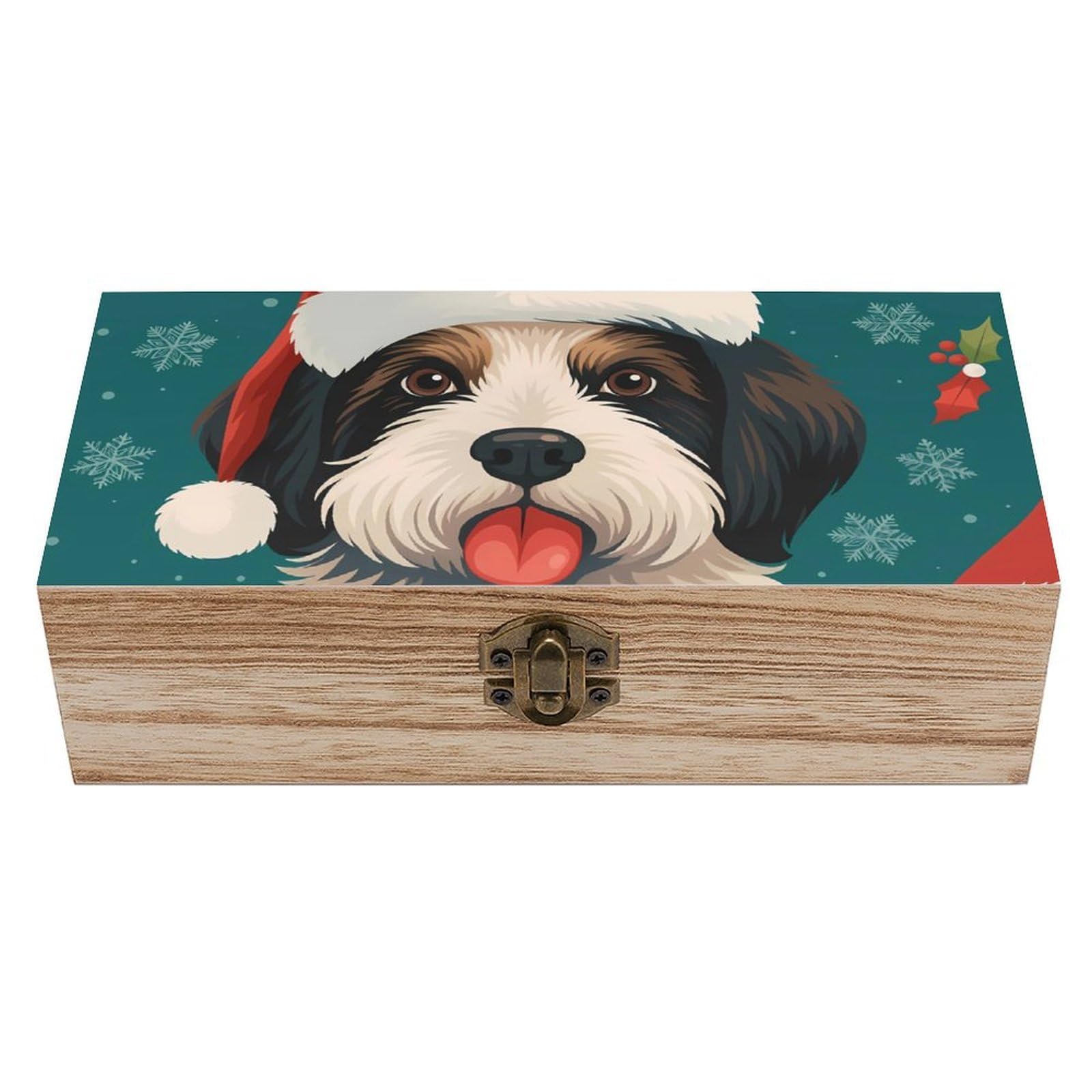 HLBSDM Lovely Christmas Dog Retro Wooden Storage Box Jewelry Art Gift Boxs Decorative Keepsake Boxes