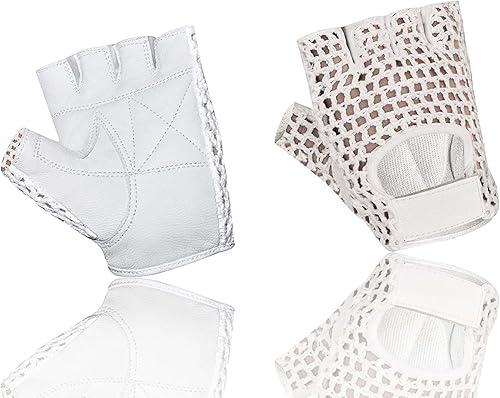 Miniatura 5 de Guantes de cuero sin dedos para levantamiento de pesas, ejercicio para silla de ruedas, color blanco W 1061