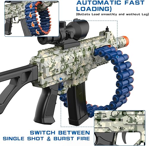 Miniatura 6 de Juguete eléctrico automático con alcance, JakMean Toy Blaster con 30 clips de dardos y 100 dardos de espuma, juegos de disparos al aire libre,