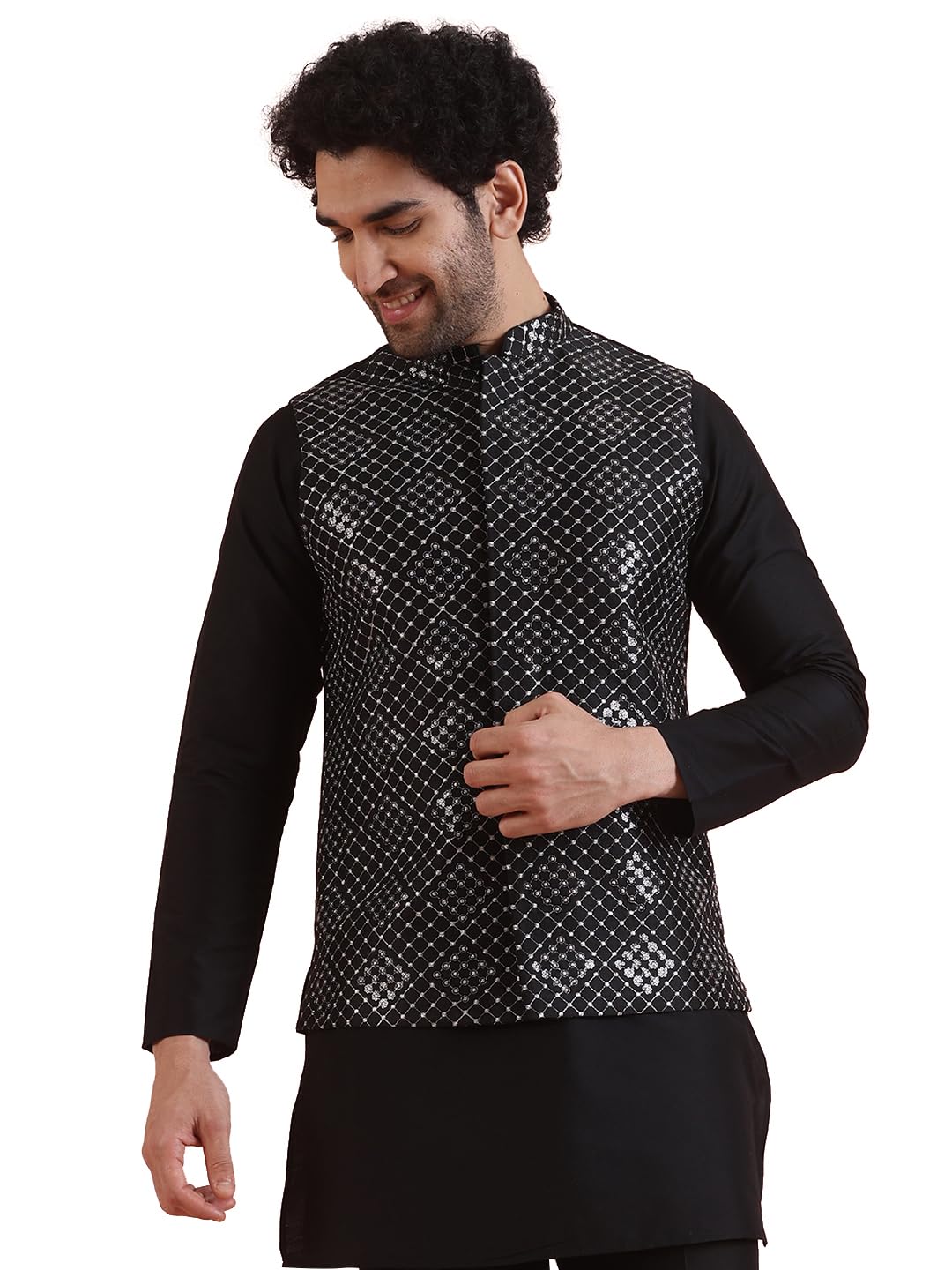 kisah Men Black Embroidered Nehru Jacket-picture-11