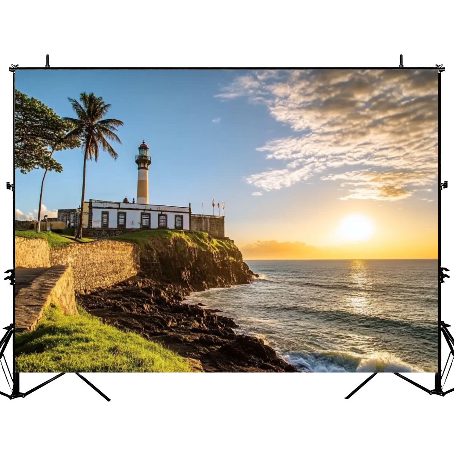 Photography Backdrop Photography Background Panorama Lighthouse Salvador Sunset Hour for Photoshoot Portrait Photo Studio Video Prop Birthday Party