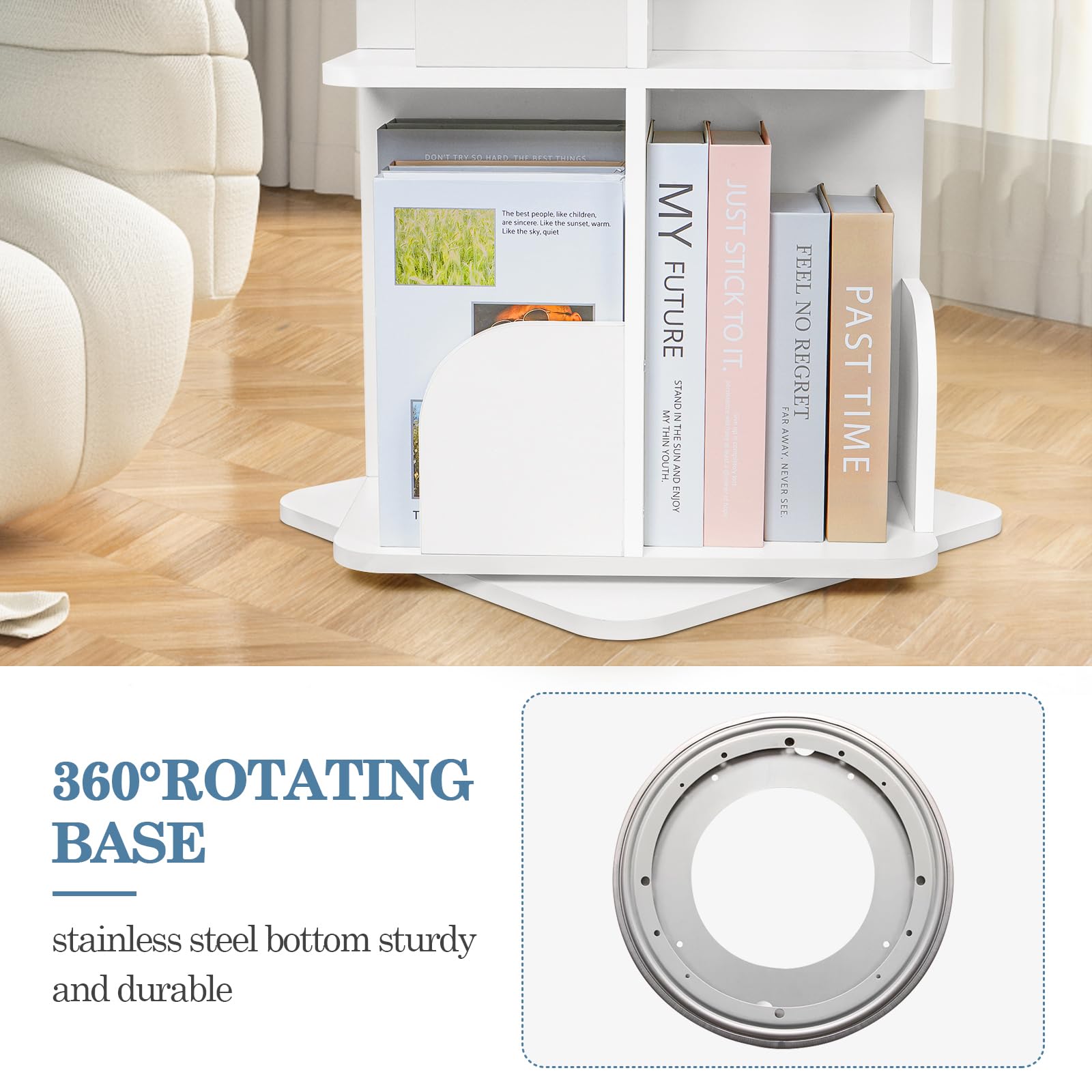 Nisorpa 360° draaibare boekenplank, 4 niveaus roterende boekenkast met