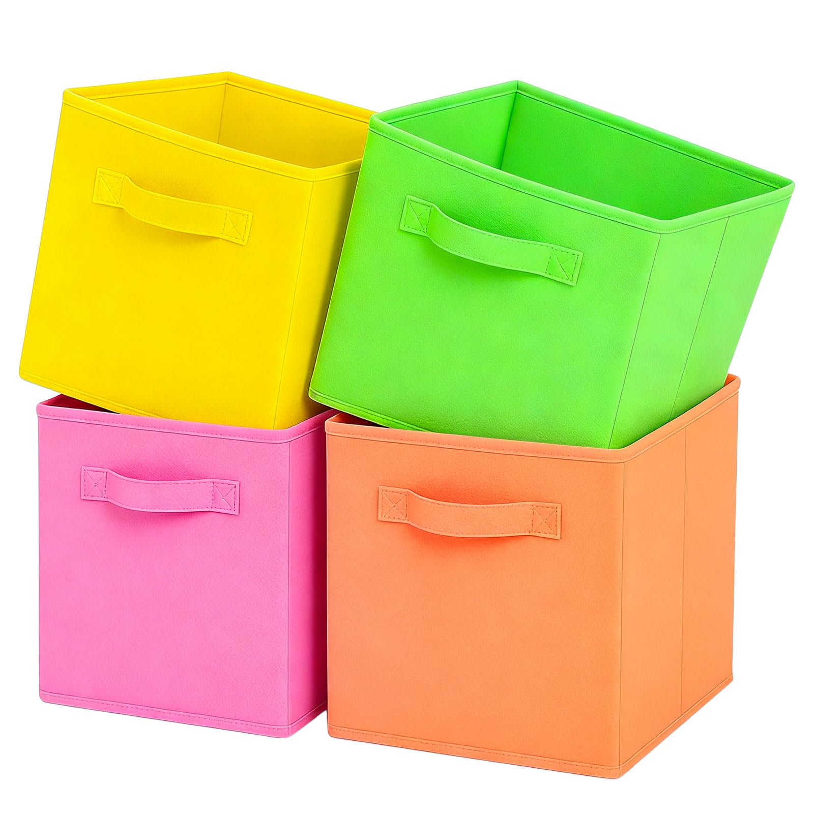 Pinkgarden Storage Box, Collapsible Fabric Storage Cube with Handles for Home, Kids Room, Closet and Toy Organization,Pack of 4, 26.7 x 26.7 x 27.9 cm, Mix Color D