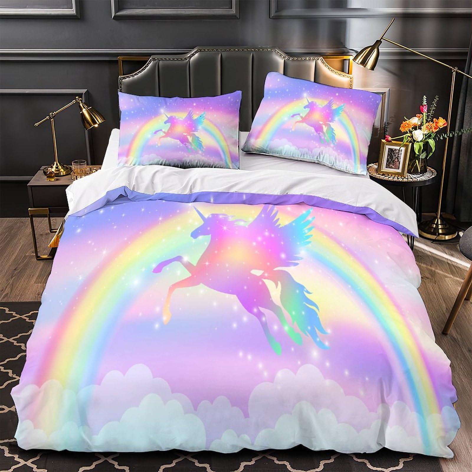 Housse de couette licorne volante en microfibre douce et hypoallergénique pour ado et enfant