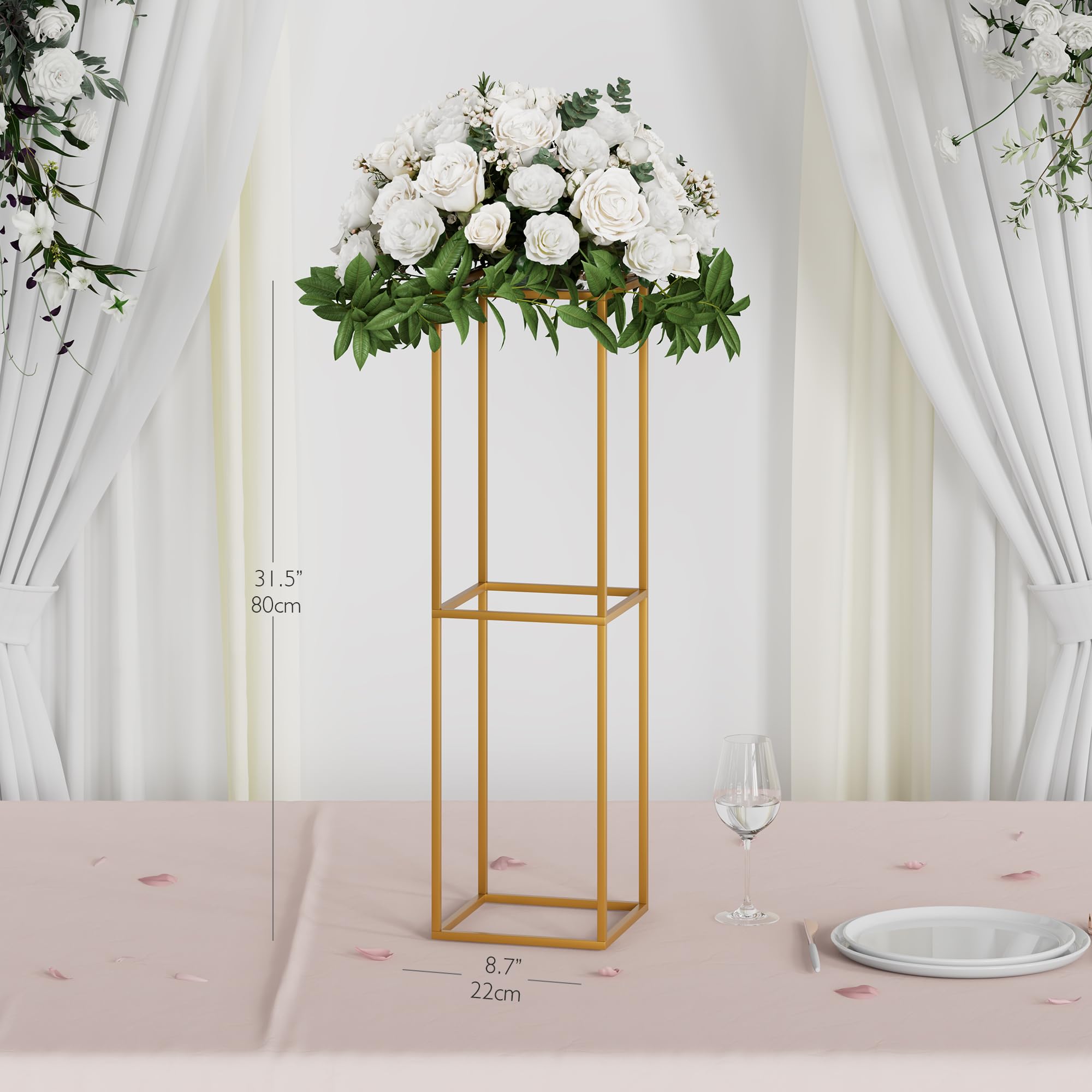 TEKXYZ 2 Pcs 80 CM Tall Metal Flower Stand, Gold Centerpieces for Wedding Event Party Props, Patio Decor, 80cm - Image 3