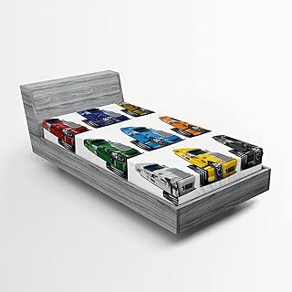 Ambesonne Truck Fitted Sheet, Colorful Semi Trucks Transportation of Goods Theme Shipping Driving Cartoon Design, Soft Decorative Fabric Bedding All-Round Elastic Pocket, Twin Size, Red Green