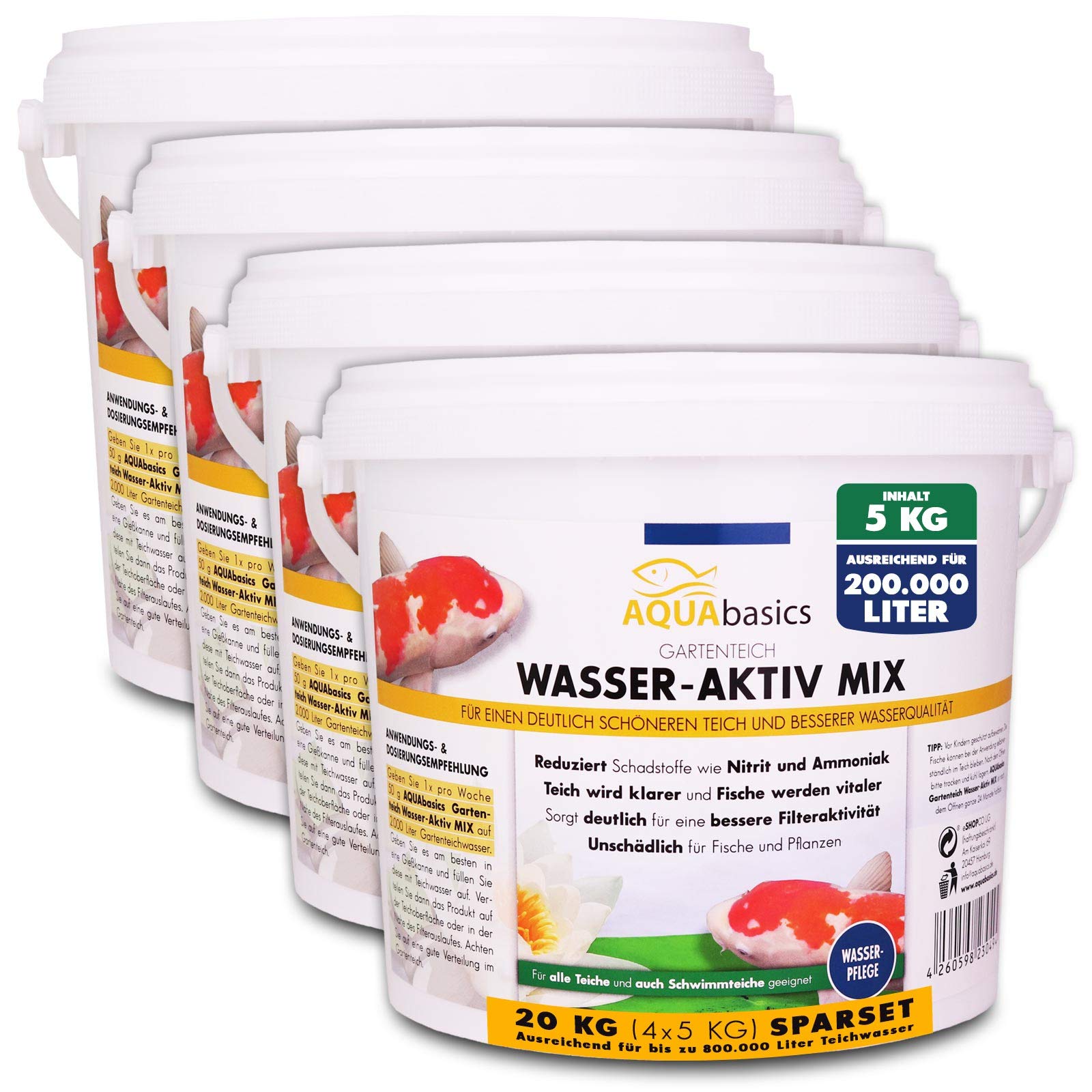 AQUAbasics Gartenteich Wasser-Aktiv Mix für eine bessere Wasserqualität, Gute Wasserwerte und klares Wasser - Reduziert Schadstoffe wie Nitrit und Ammoniak, Größe:5 kg