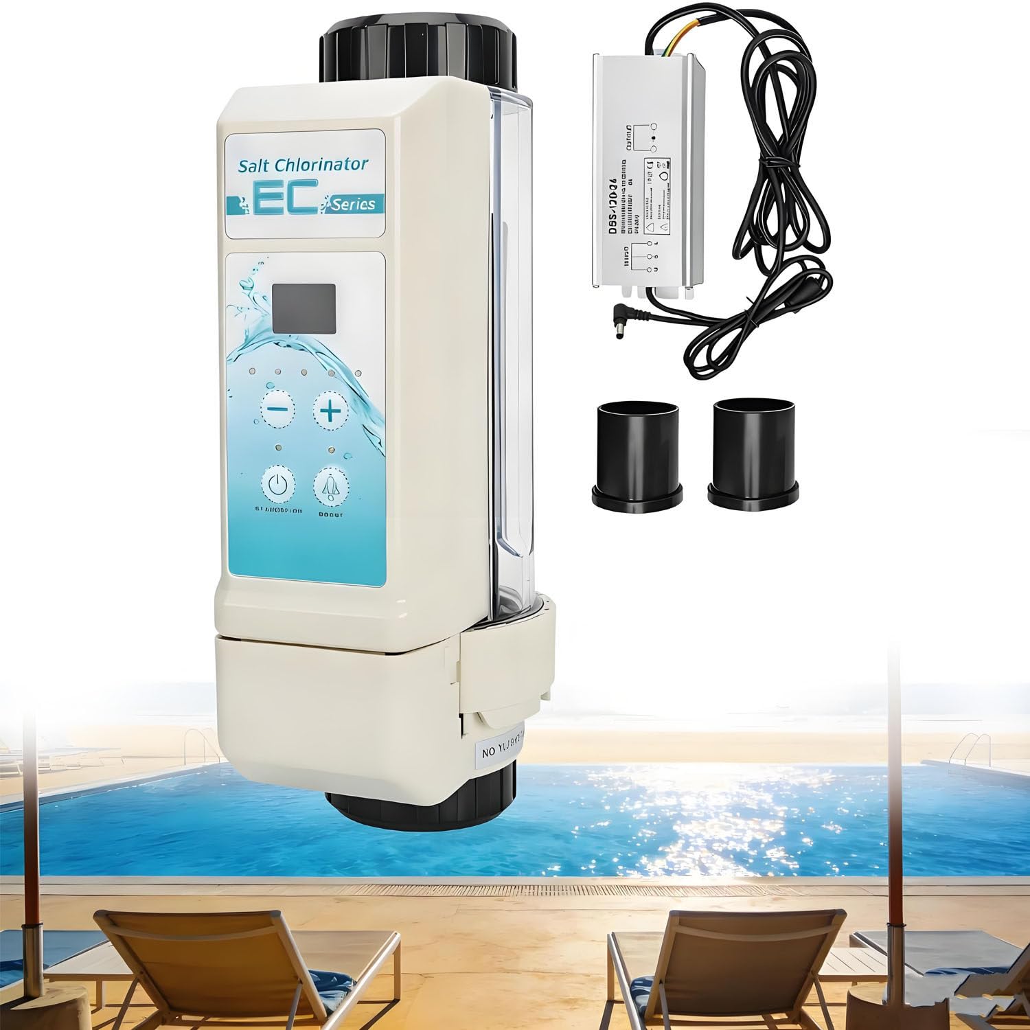 Clorador salino con célula de Titanio, Pantalla Digital y función de autolimpieza; producción de Cloro: 8/12/16/20 g/h; para Piscinas y spas. 20g/H
