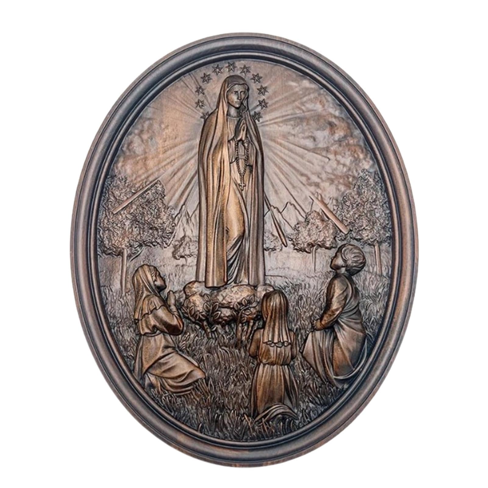 Decoración de madera Nuestra Señora de Fátima - Estatua de madera de Fátima, Estatua "Nuestra Señora de Fátima" | Decoración de pared en relieve tallada en madera adornada de 30x40cm para