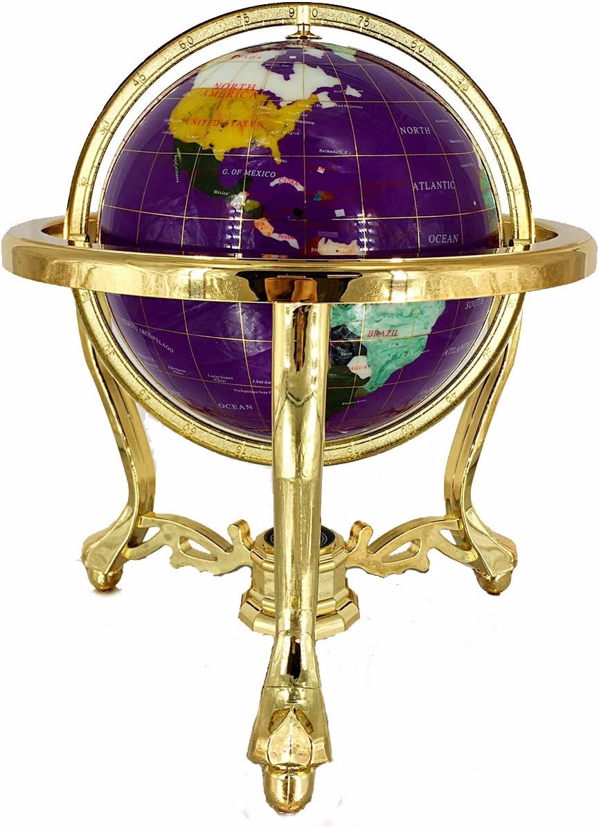 Unique Art Since 1996 14" Tall Gemstone Globe Style Resin Globe with Gold Tripod Stand