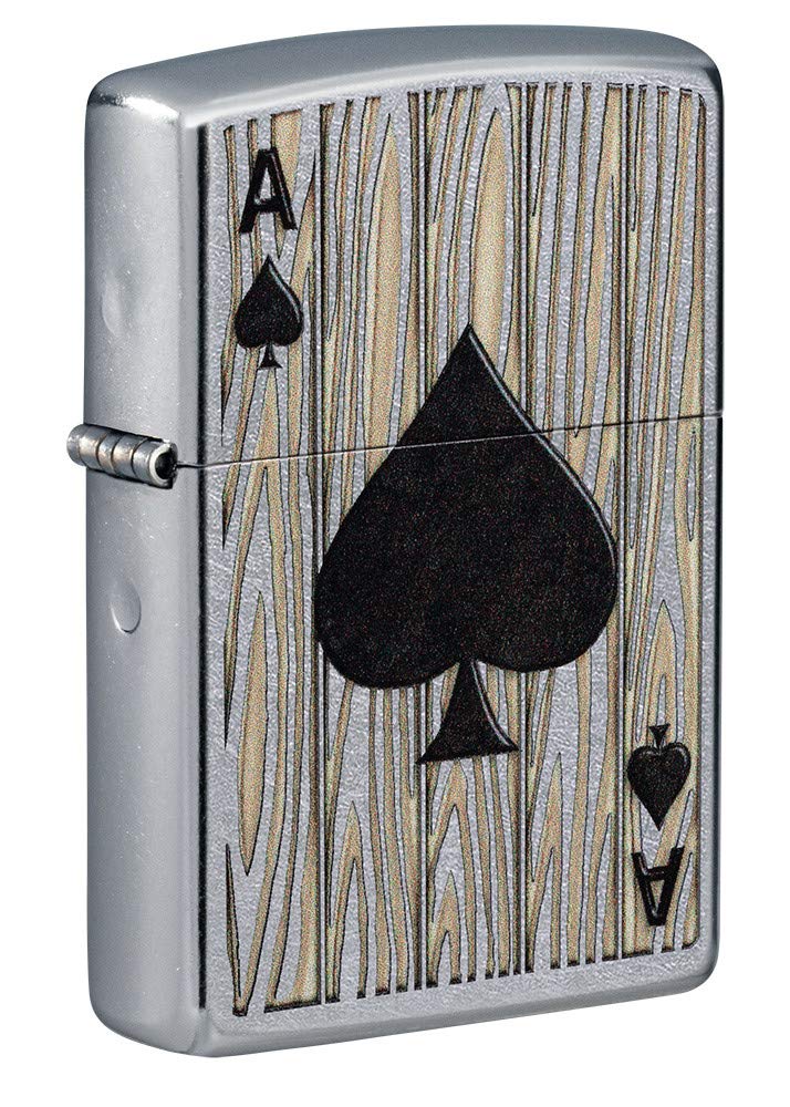 Zippo Ace of Spades Design Street Chrome Pocket Lighter, One Size
