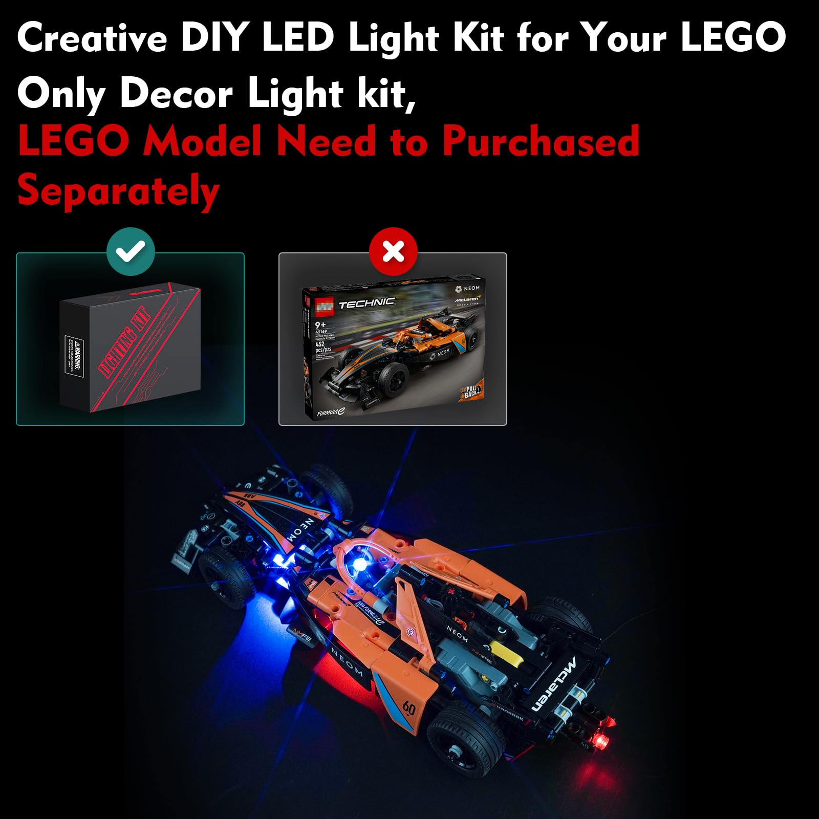 Light Kit for Lego NEOM McLaren Formula E Lighting Set for Lego 42169 Technic NEOM McLaren Formula E Race Car - Image 2