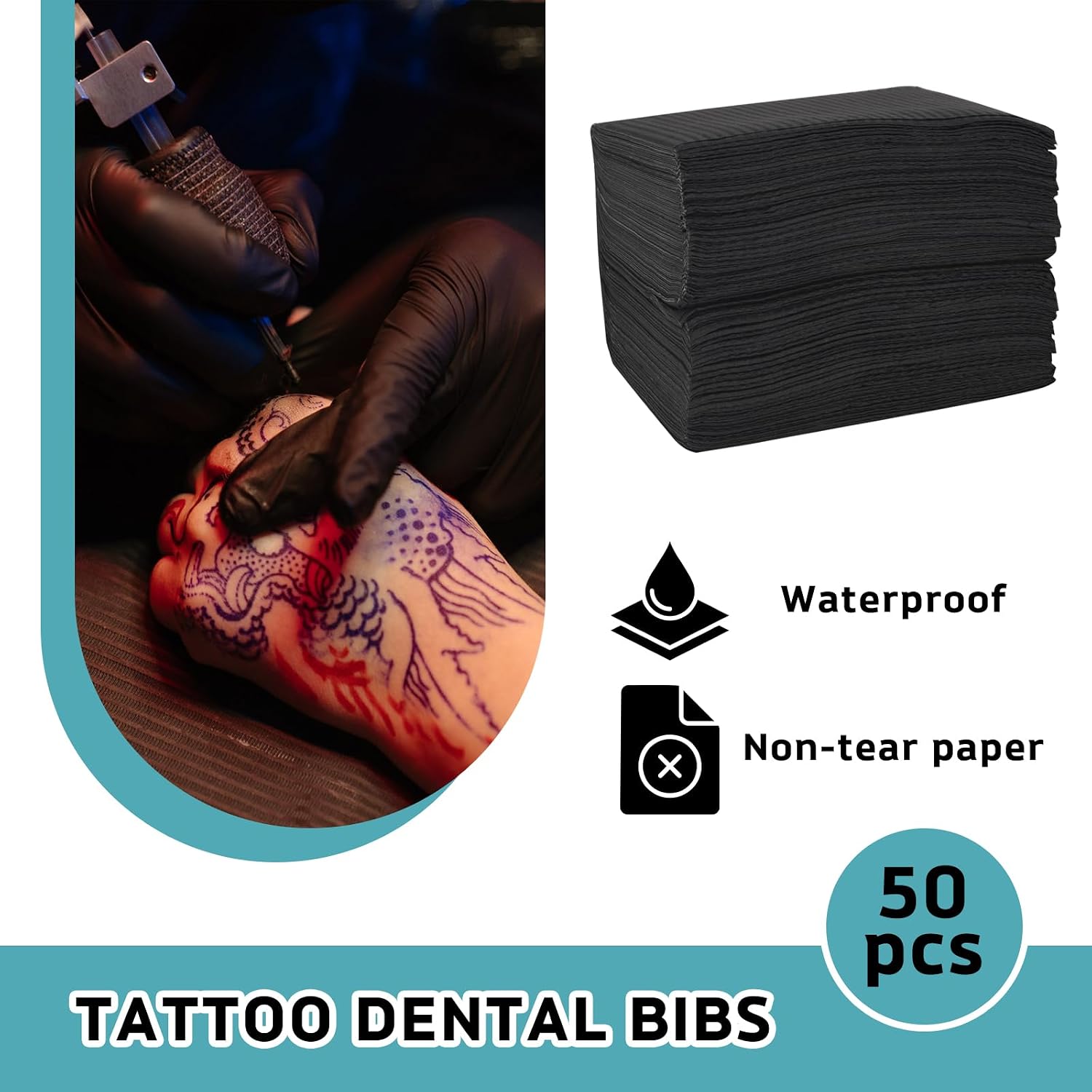 Tattoo Practice Kit for Beginners - Realistic Training Set with 10 Fake Skin, 50 Transfer Paper, 300 Ink Caps, 200 Pen Machine Covers, 4 Grip Tapes & 50 Dental Bibs