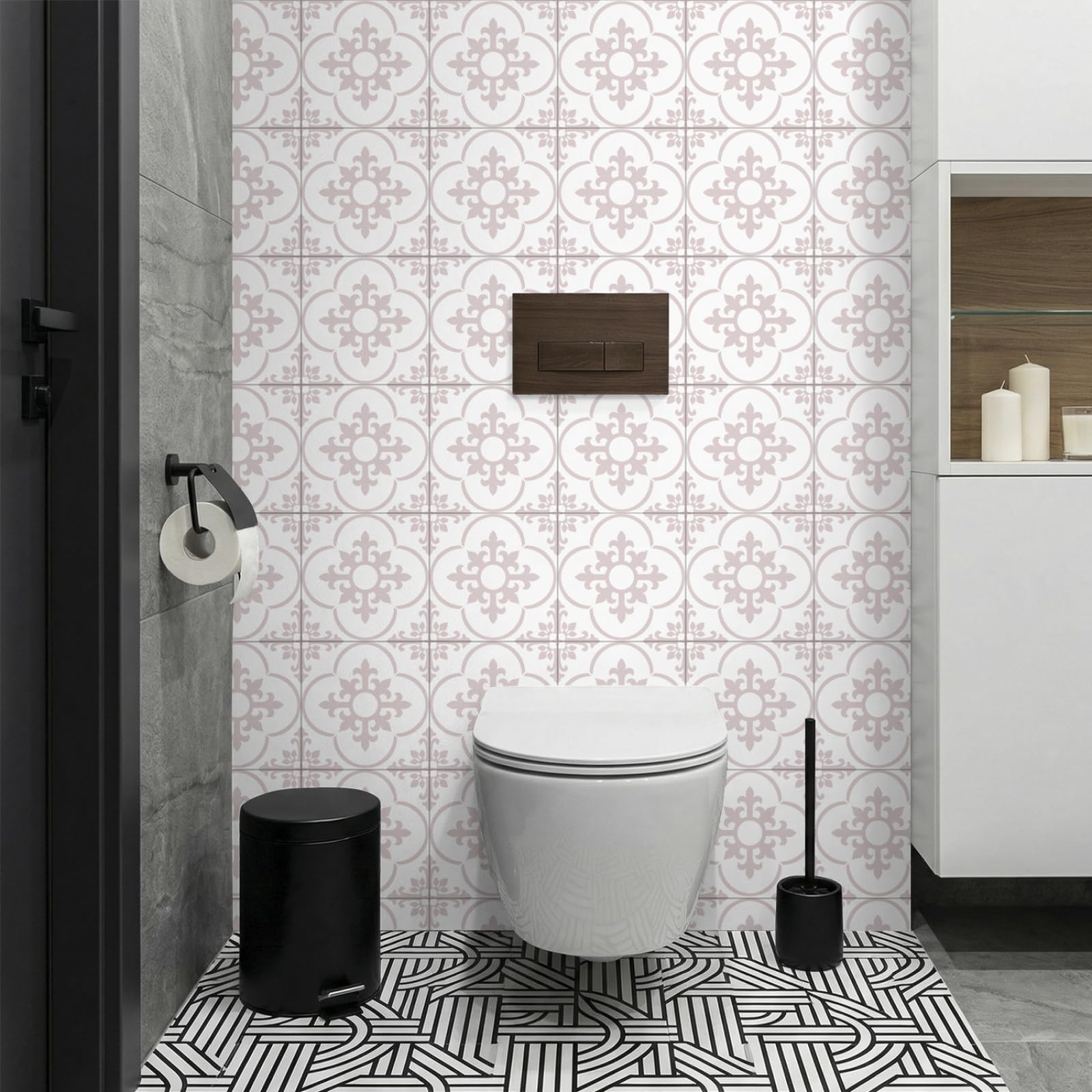 Stick on Tiles Pink Morocco Kitchen Tile Stickers Waterproof Vinyl Decals Self Adhesive Stick on Bathroom Tiles Backsplash Decorative Tile Covers 30x30 cm/ 10 pcs