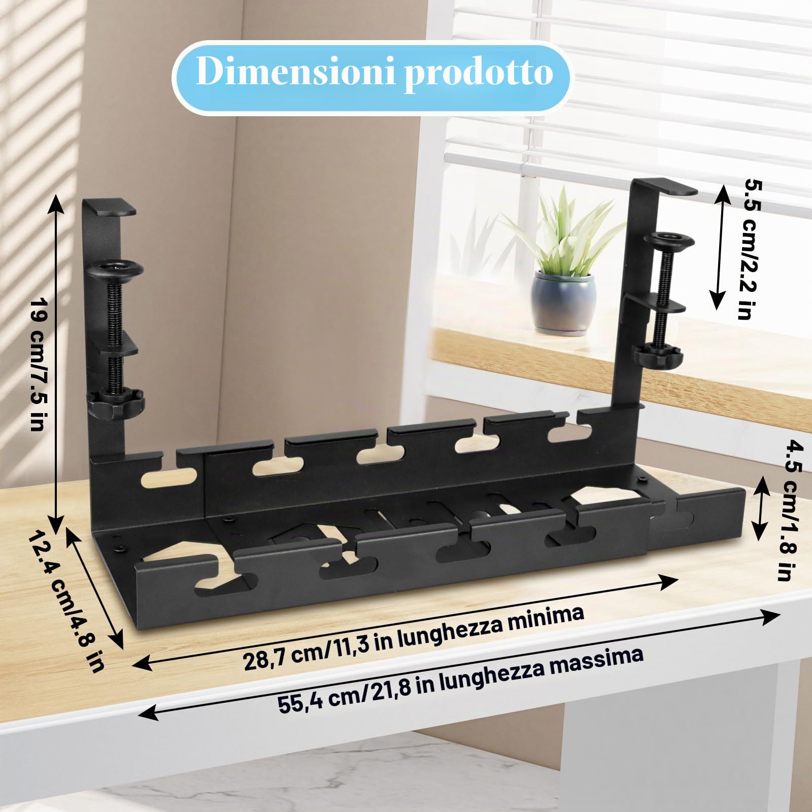 seOSTO Porta Cavi Scrivania, Retrattile Raccogli Cable Management Scrivania, Senza Forare Nascondi Ordinati Raccogli Cavo con Accessori, Organizer per Ufficio e Casa