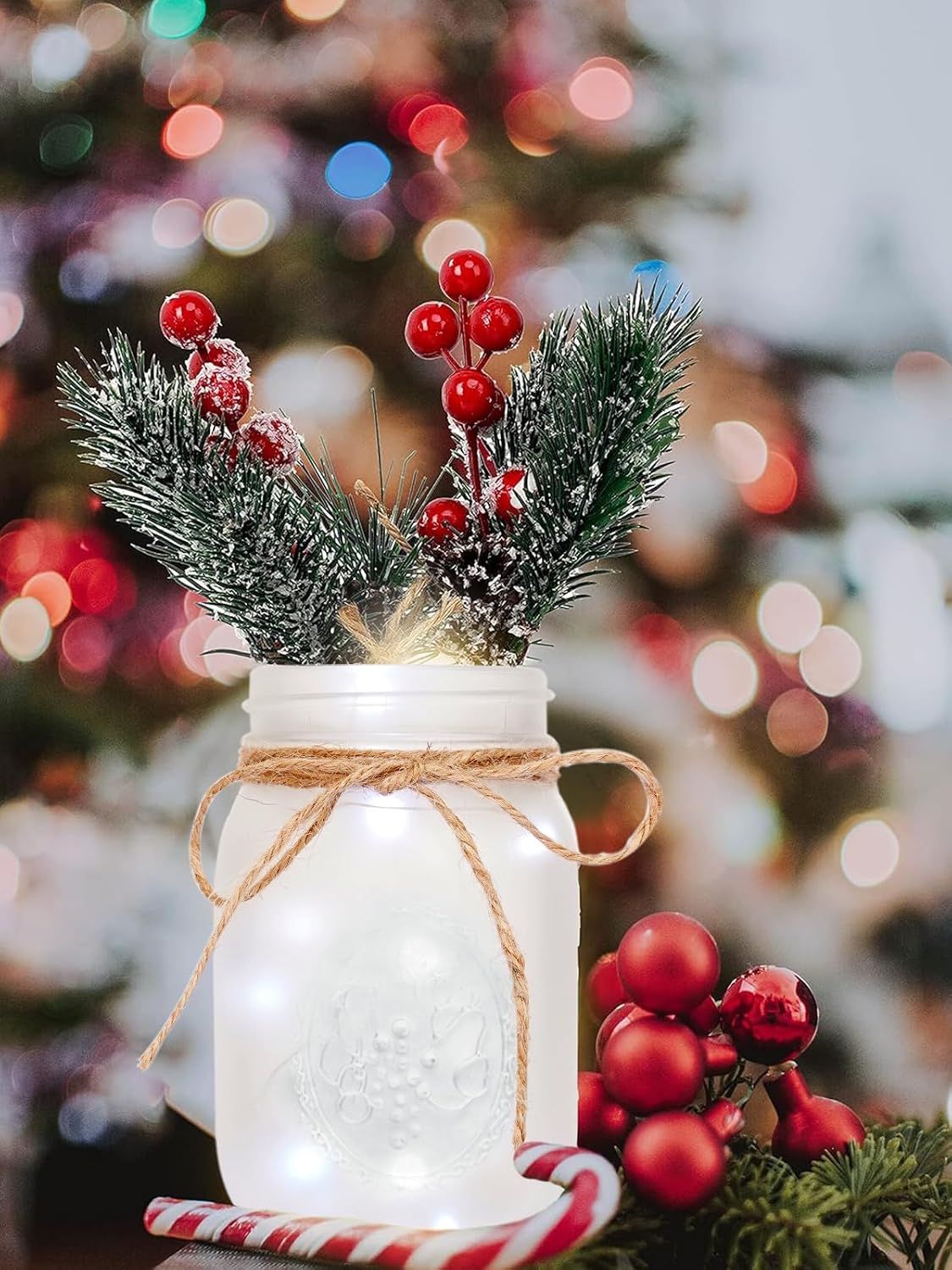 CNVOILA Christmas Centerpiece, Christmas Decor Mason Jars, Mantle Centerpiece Table Decorations, Holiday Table Centerpieces Bulk, Home Mantle Decor, Coffee Table Christmas Decor – 3PC image 5