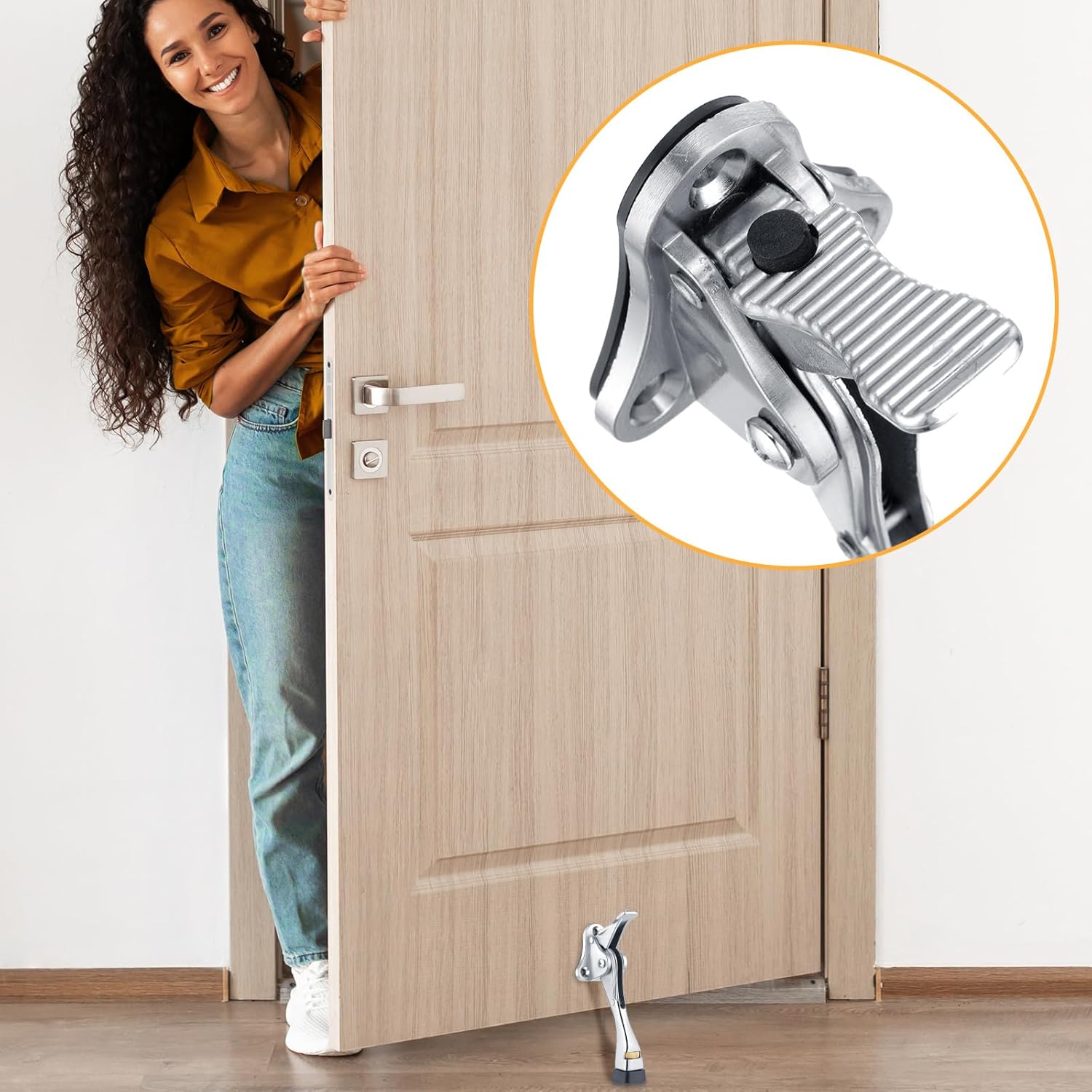 Kenning 12 Pcs Heavy Duty Door Stop 4 Inch Kickdown Metal Door Stopper Door Stoppers Wall Protector with Rubber Tip Easy to Install Adjustable Door Holder for Bottom of Door, Door Stops Replacements