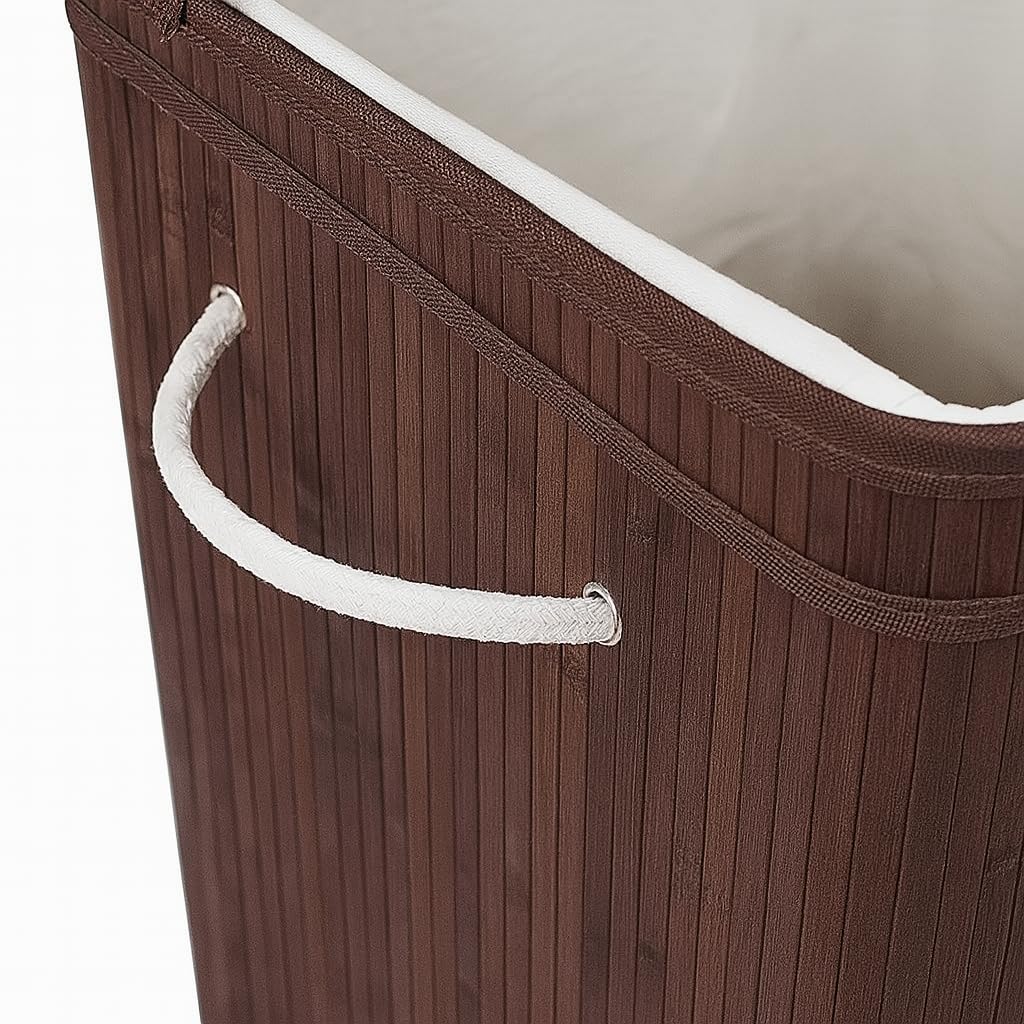 Panier à linge en bambou, 72 L – Collecteur de linge avec 2 compartiments – brun, avec couvercle et fermeture éclair – pour linge clair et linge foncé – pour salle de bain, chambre ou buanderie (Brun)