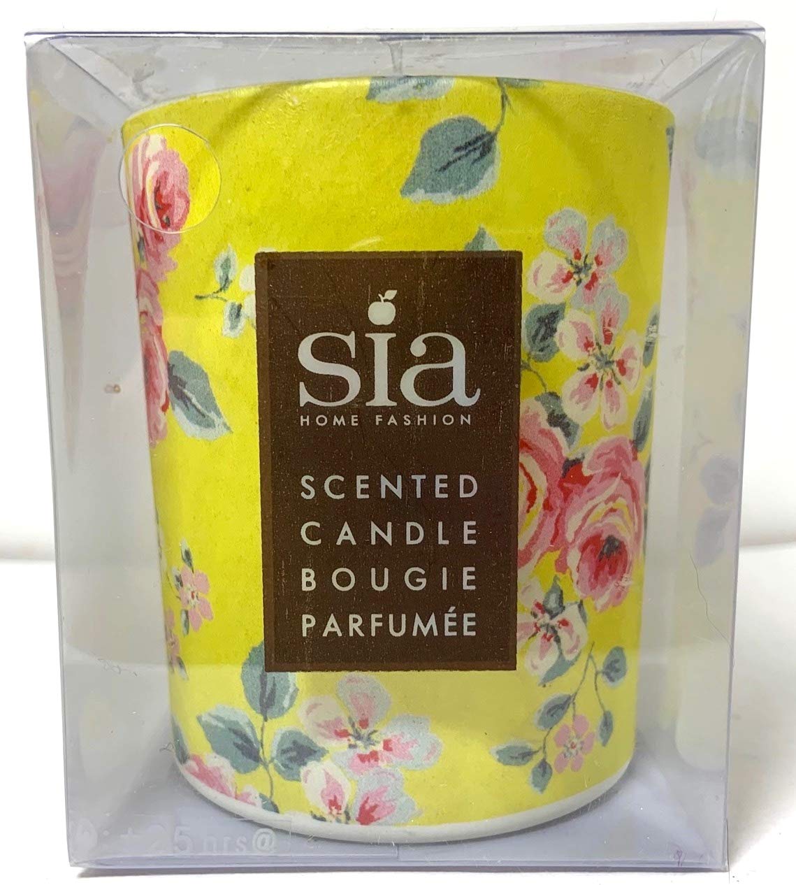 Sia Floral Print Glass Votive 25-Hour Rose Scented Candle, Yellow