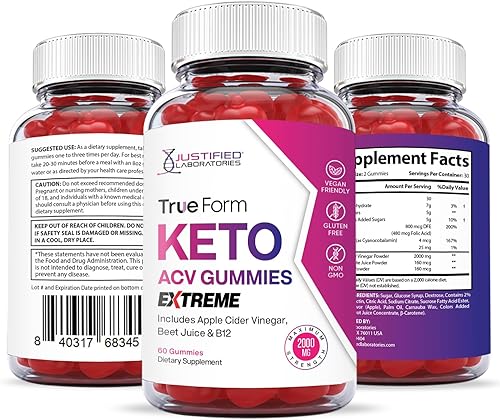 Miniatura 6 de True Form Keto ACV Gummies Extreme Formula 2000MG Vegano Sin OGM con jugo de granada remolacha raíz B12 60 gomitas