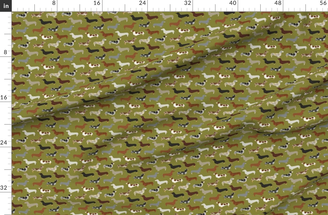 Spoonflower Fabric - Dachshund Dachshunds Green Dogs Cute Pet Dog Pets Printed on Organic Cotton Sateen Fabric by The Yard - Sewing Quilting Apparel Home Decor