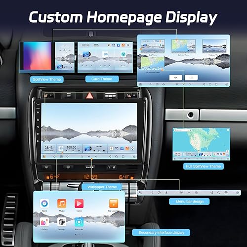 Vista 30 de NHOPEEW Radio Carplay Android para Porsche Cayenne 2003-2010 compatible con Carplay inalámbrico y Android Auto, pantalla táctil de 9 pulgadas